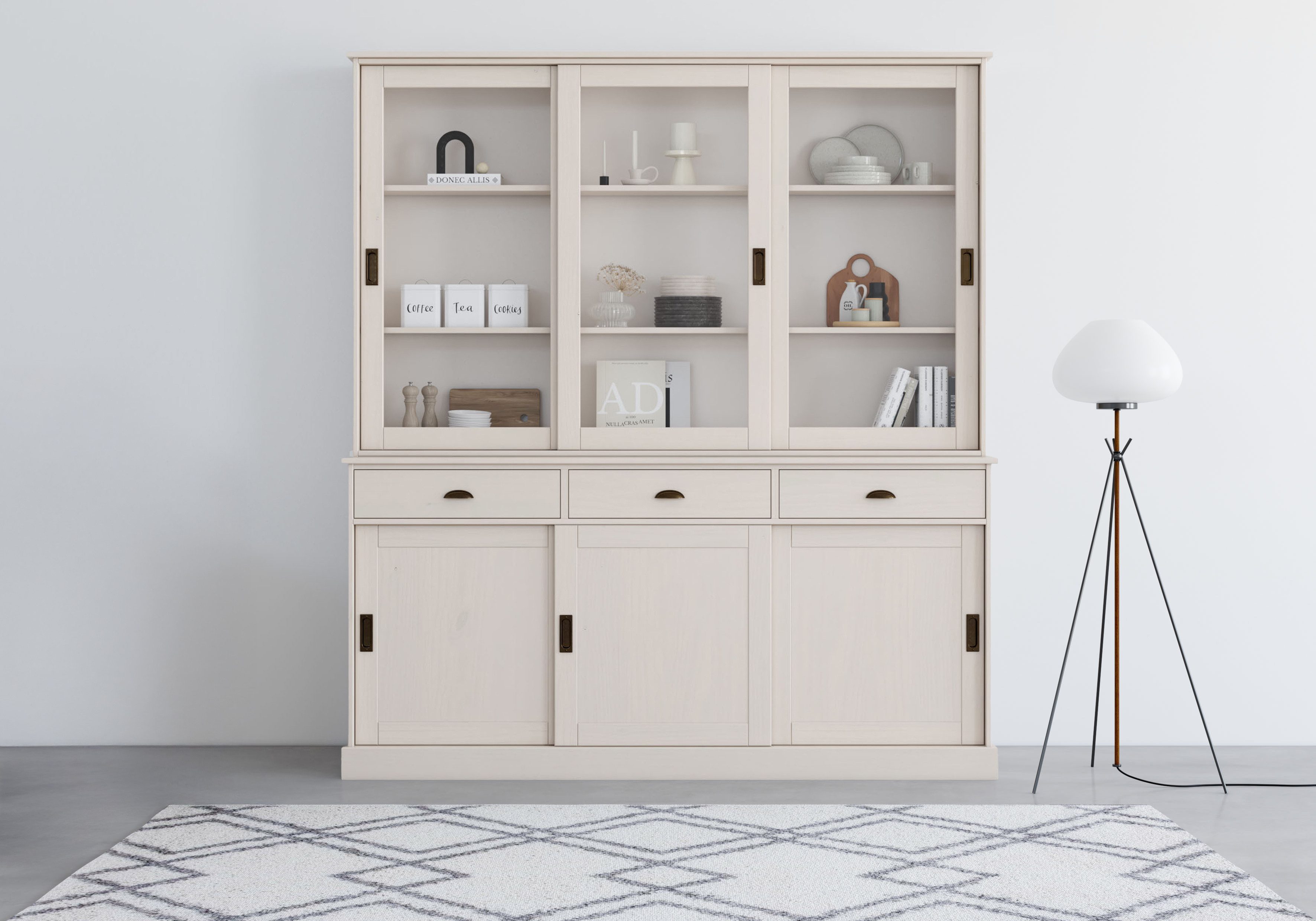 OTTO home Buffet Schröder mit 6 Schiebetüren, davon 3 mit Glaseinsatz,Br.170 cm, Kiefer massiv