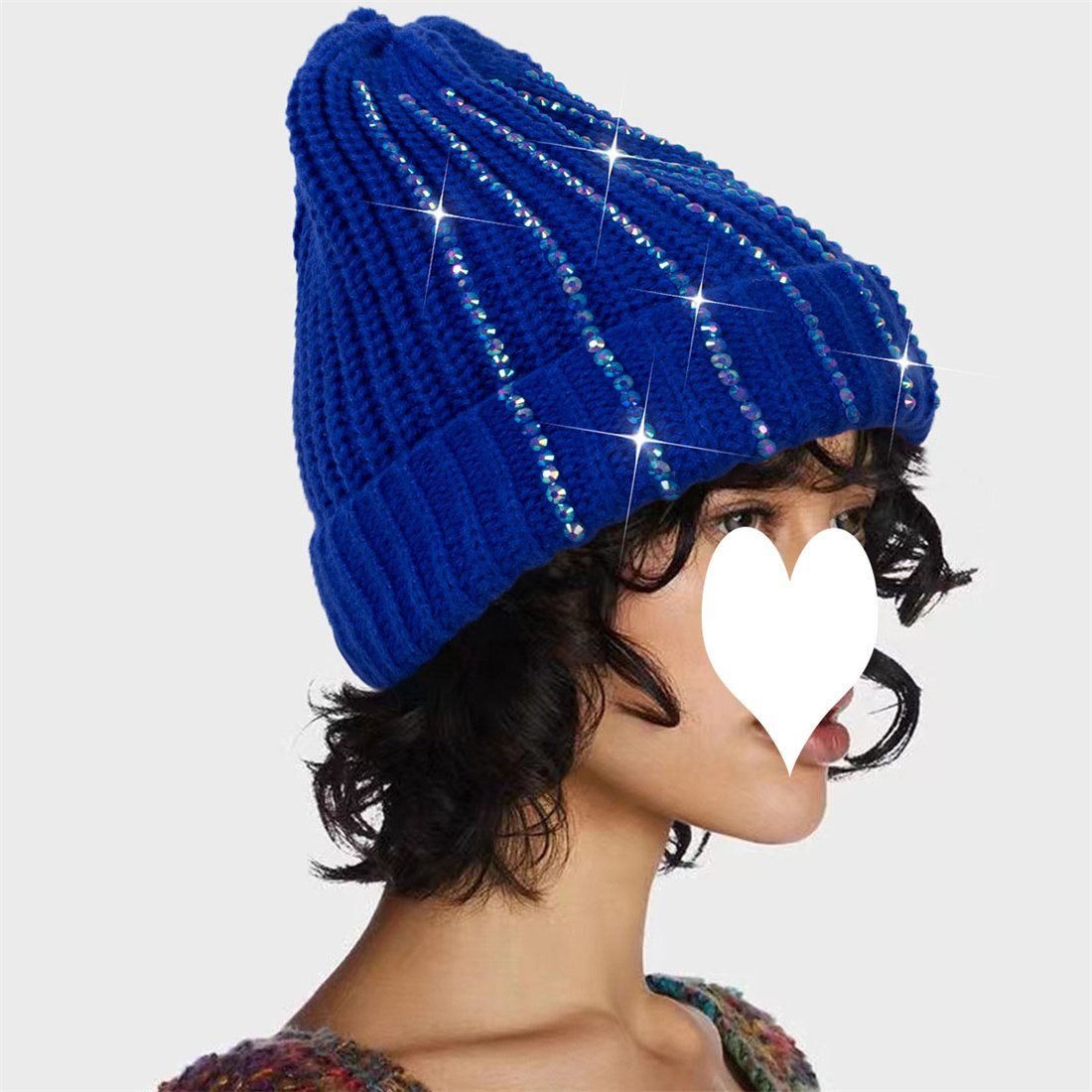 DÖRÖY Strickmütze Damen Outdoor-Mode warme Strickmütze, Winter verdickt warme Wollmütze blau