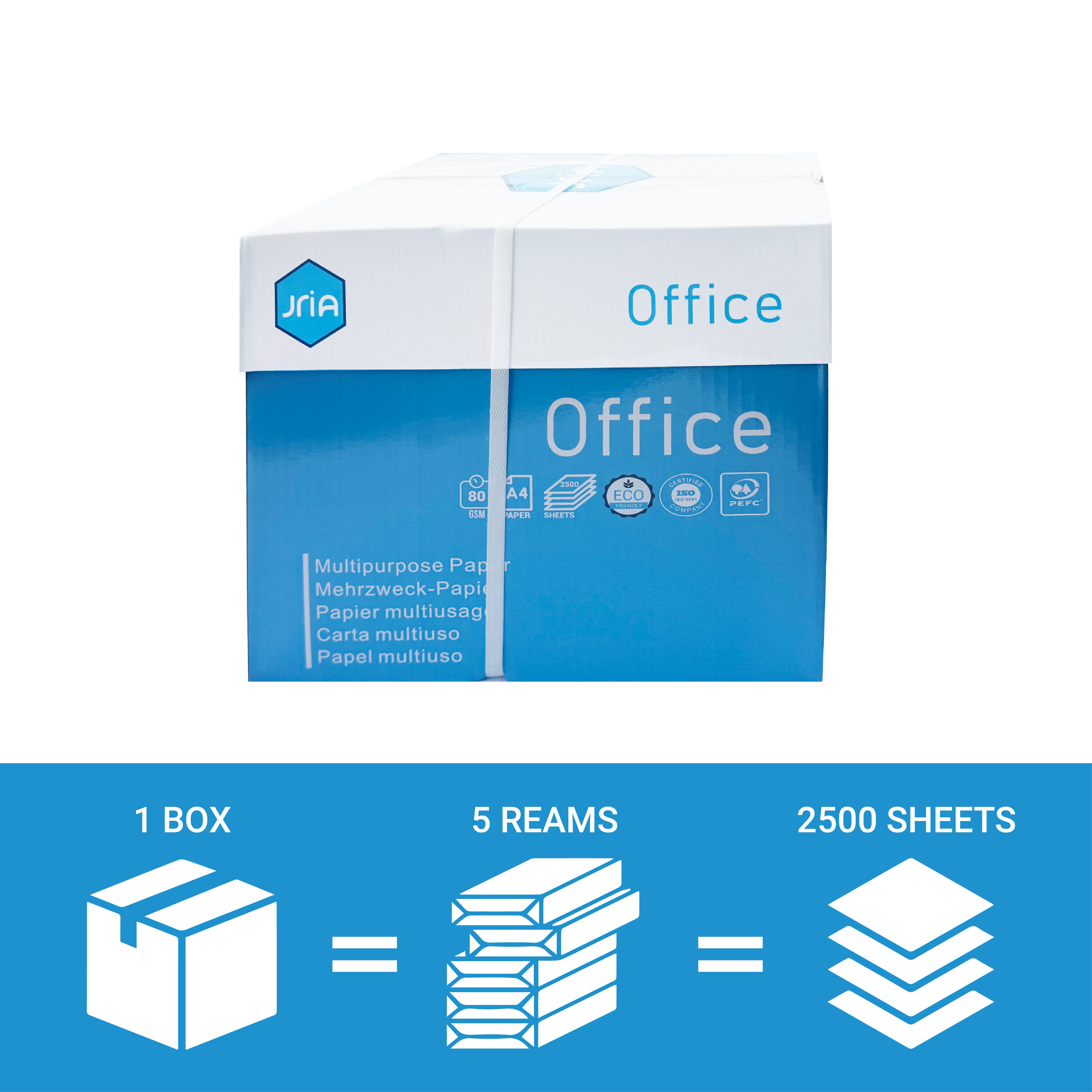JriA Drucker- und Kopierpapier Druckerpapier Kopierpapier 2500 Blatt A4 80g Premium Weiß