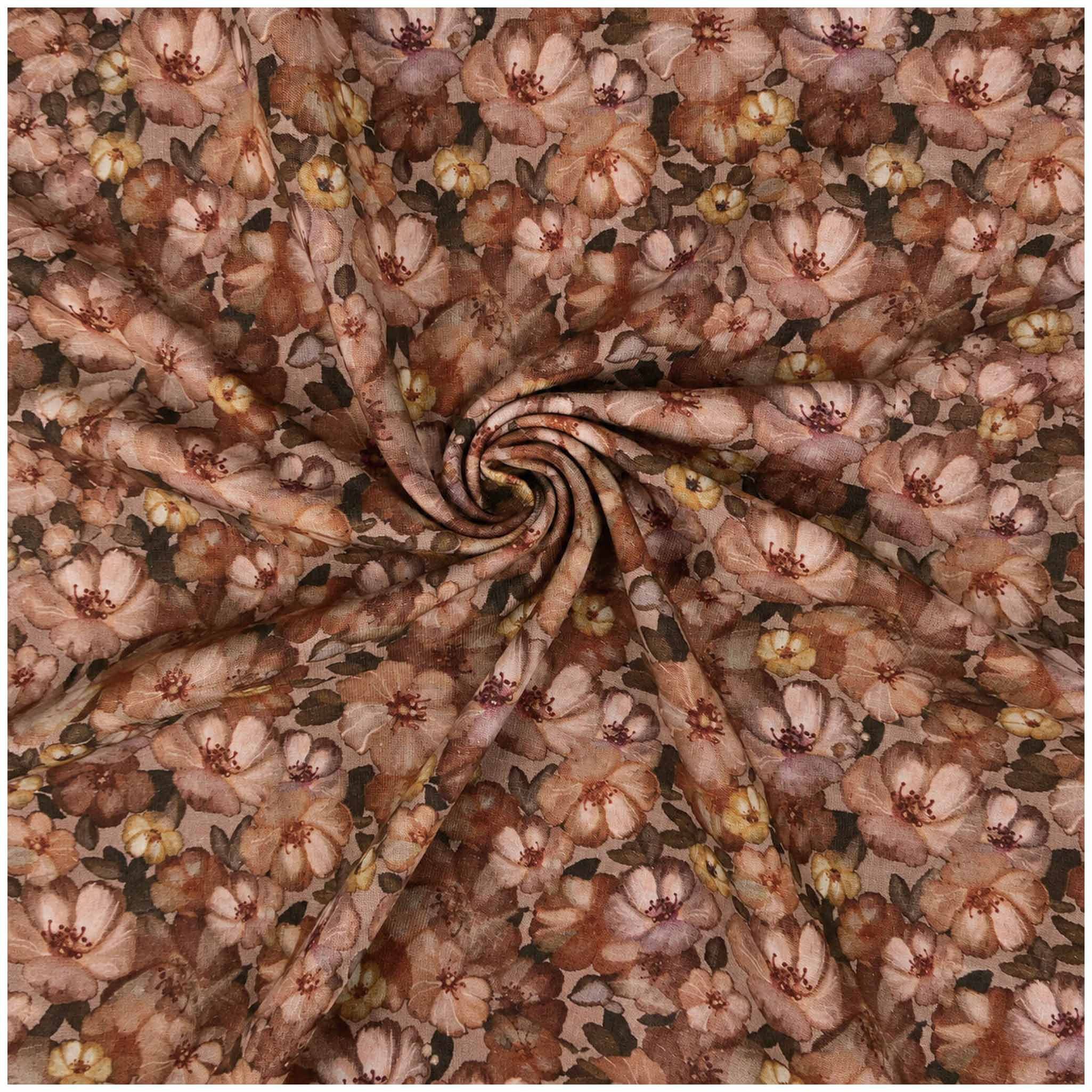maDDma Stoff Baumwoll-Jersey Floral Shade Meterware Blumen 150cm breit Digitaldruck, dunkelbeige