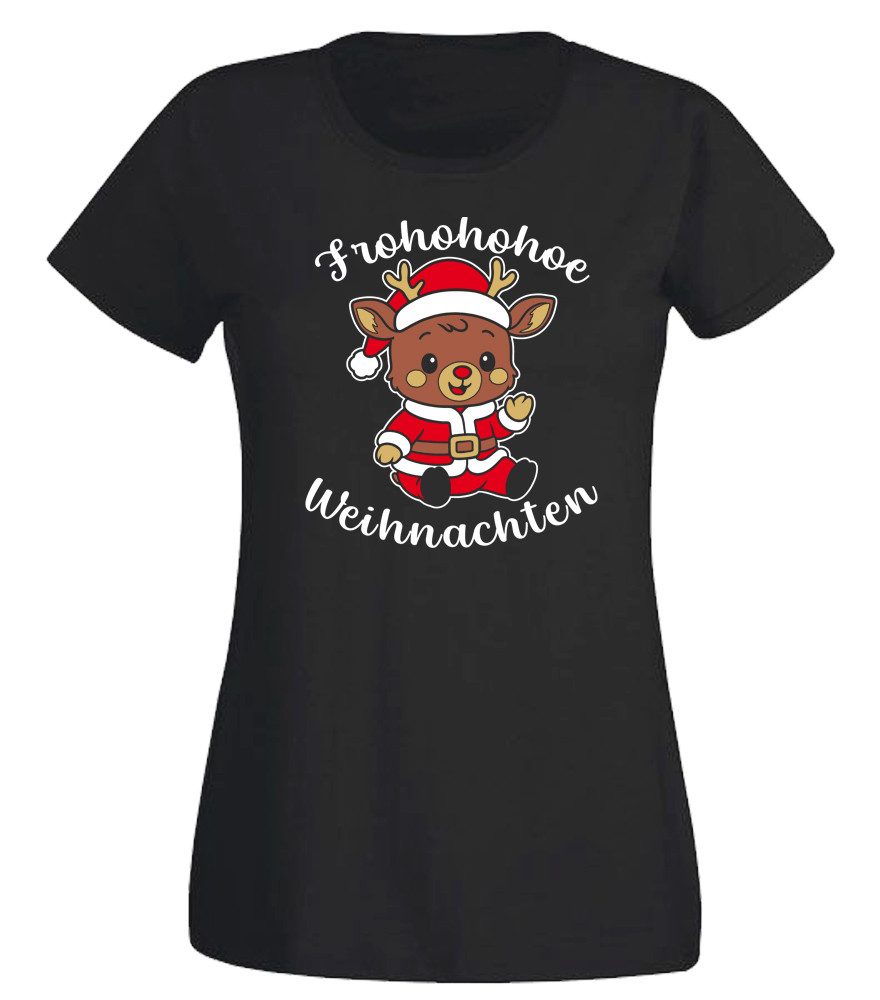 T-Shirt Frohohohoe Weihnachten – Rentier in Nikolauskostüm