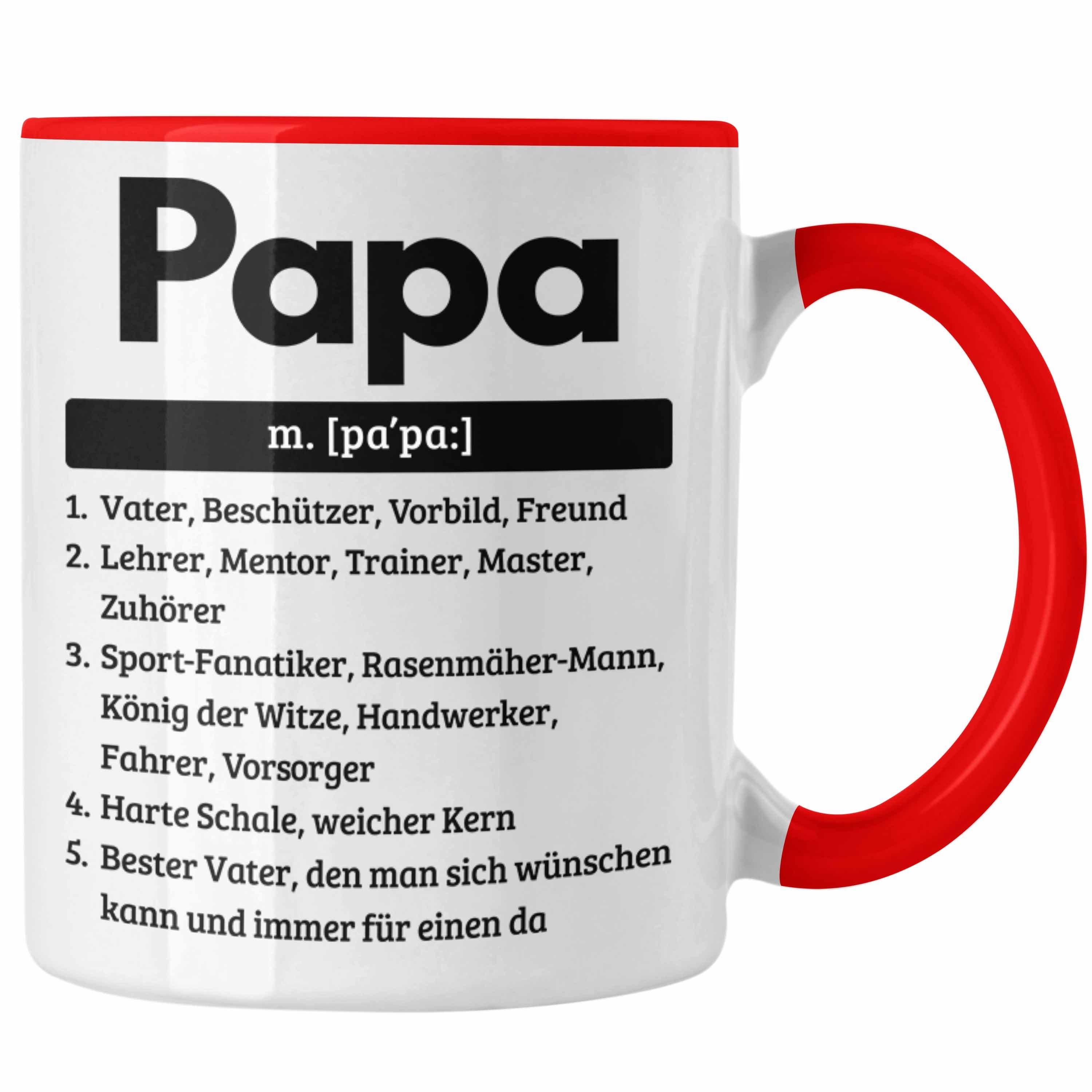 Trendation Tasse Papa Tasse Geschenk Spruch für Vatertag Definition Geschenkidee für Pa Rot