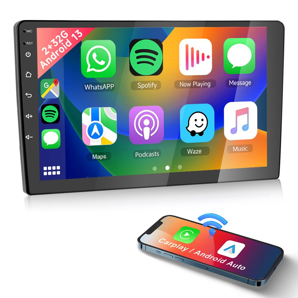 2 Din 9" Autoradio Navi mit Wireless Carplay Android Auto Bluetooth/FM Autoradio