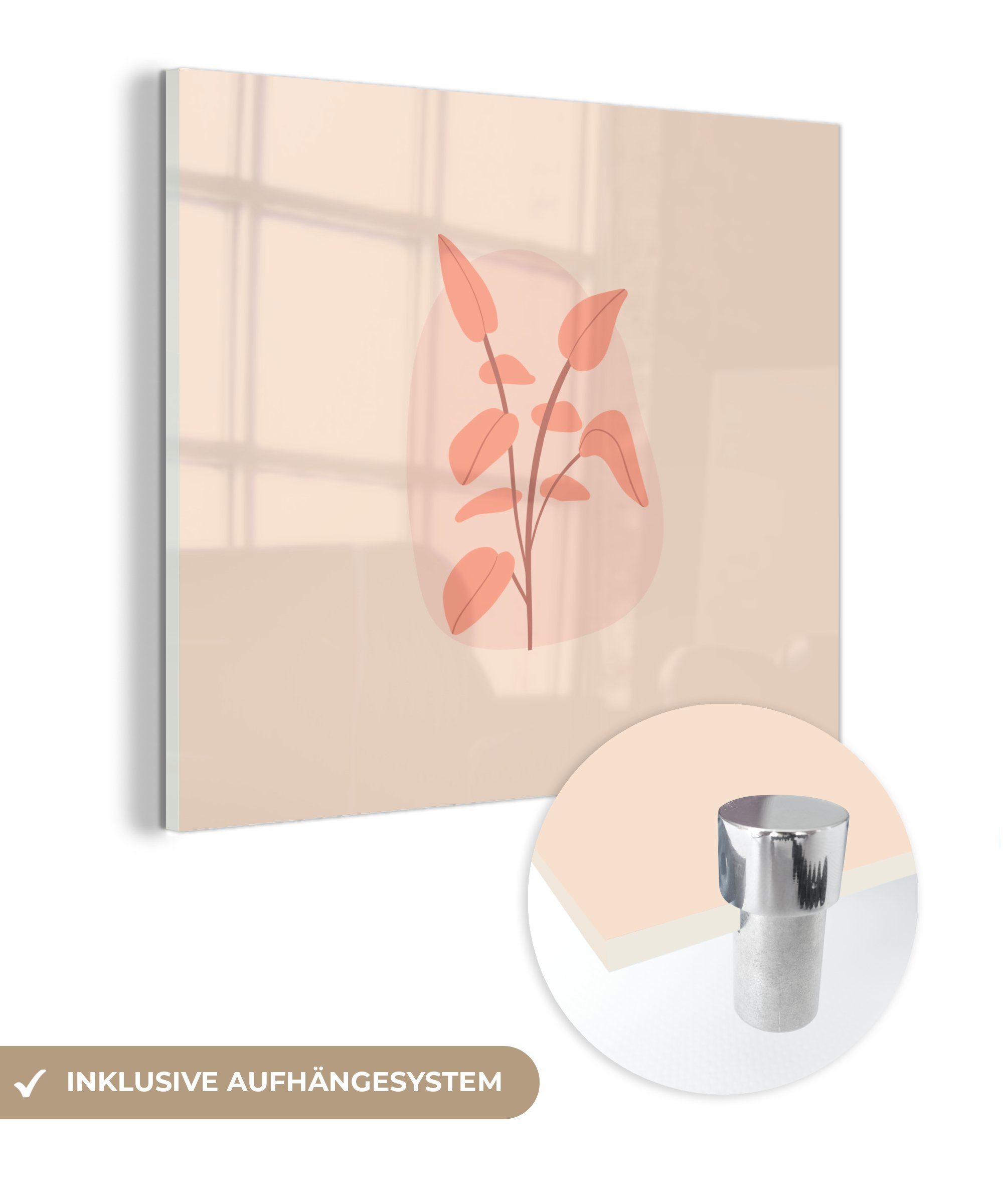 MuchoWow Acrylglasbild Illustration eines abstrakten rosa Zweigs, (1 St), Glasbilder - Bilder auf Glas Wandbild - Foto auf Glas - Wanddekoration | Bilder