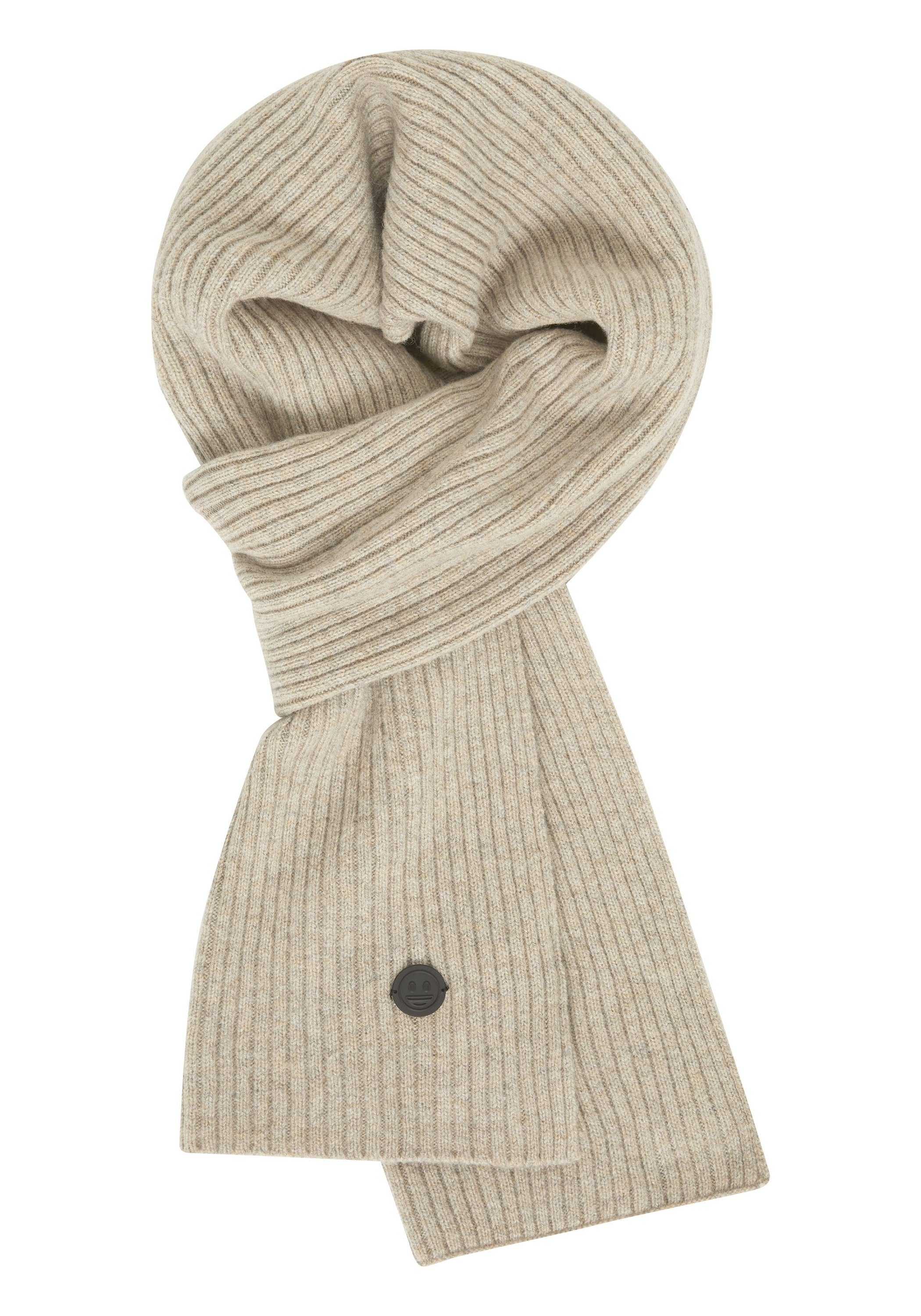 Emoji Strickschal mit Grinsegesicht-Applikation 15-1306M Oxford Tan Melange