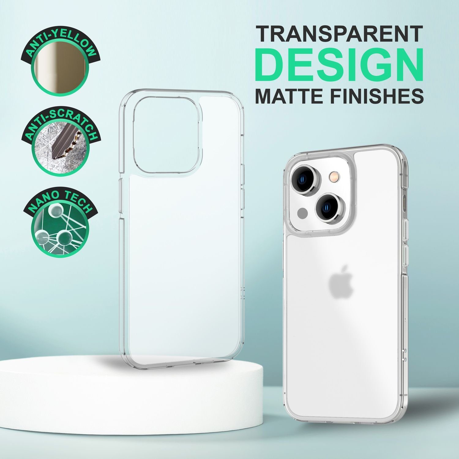 Nalia Smartphone-Hülle Apple iPhone 14 15,5 cm (6,1 Zoll), Matte Klare Harte Hülle / Semi-Transparent / Anti-Fingerabdruck Cover