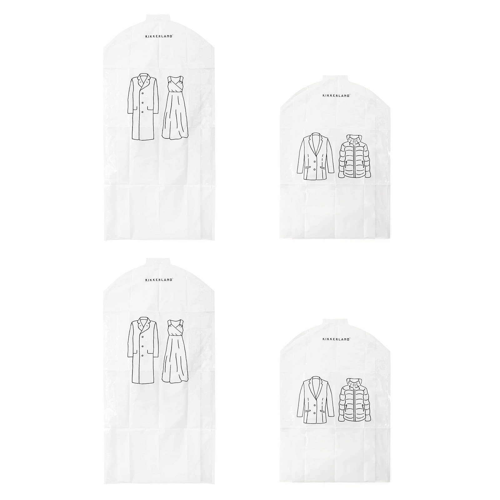 Kikkerland Kleidersack Kleiderhülle Schutzhülle Kleiderschutz Kleiderschutzhüllen (4 St) Kunststoff 2 Größen Mit Bügelöffnung | Kleidersäcke