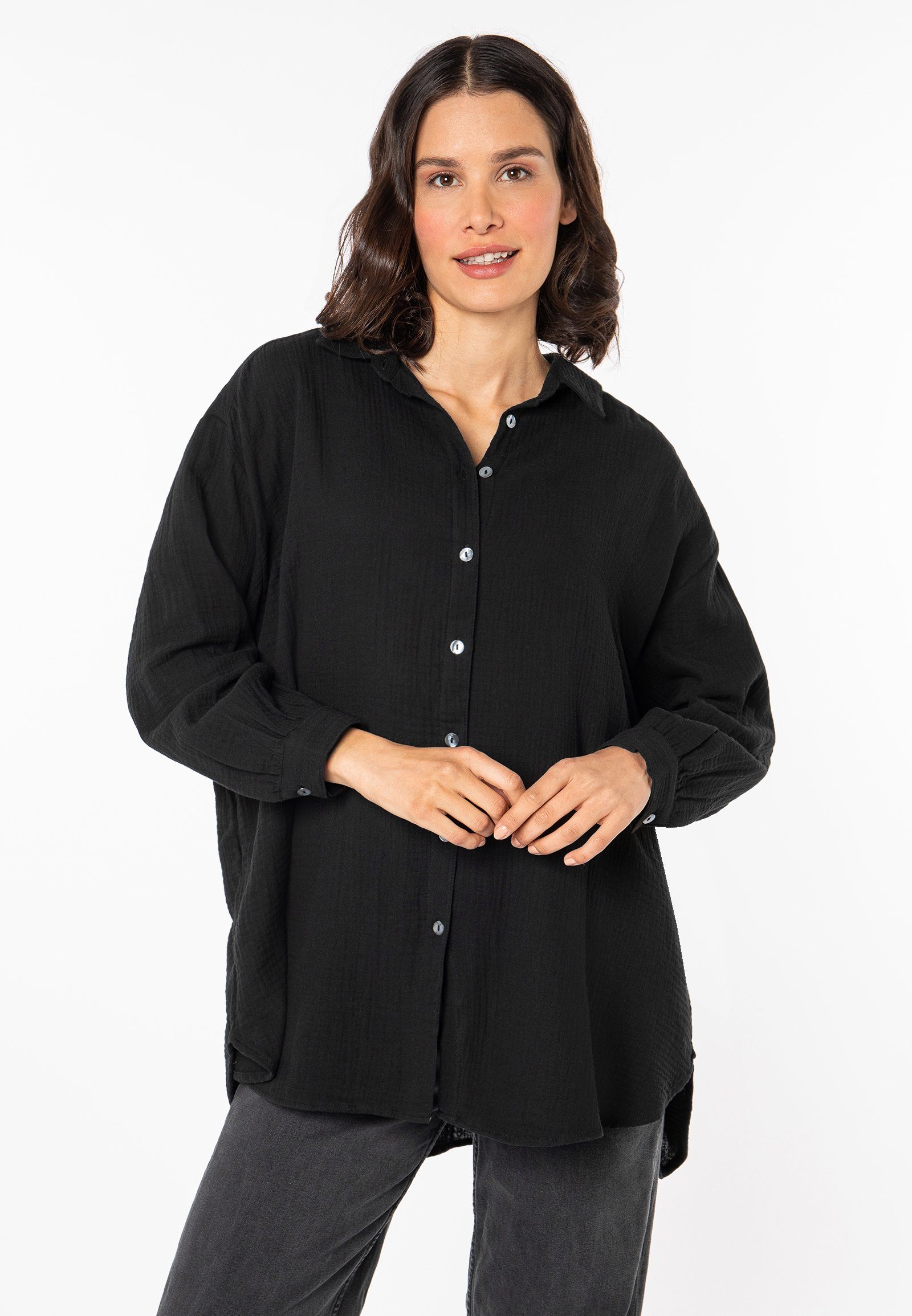 SUBLEVEL black Musselin Bluse Langarmbluse Oversize