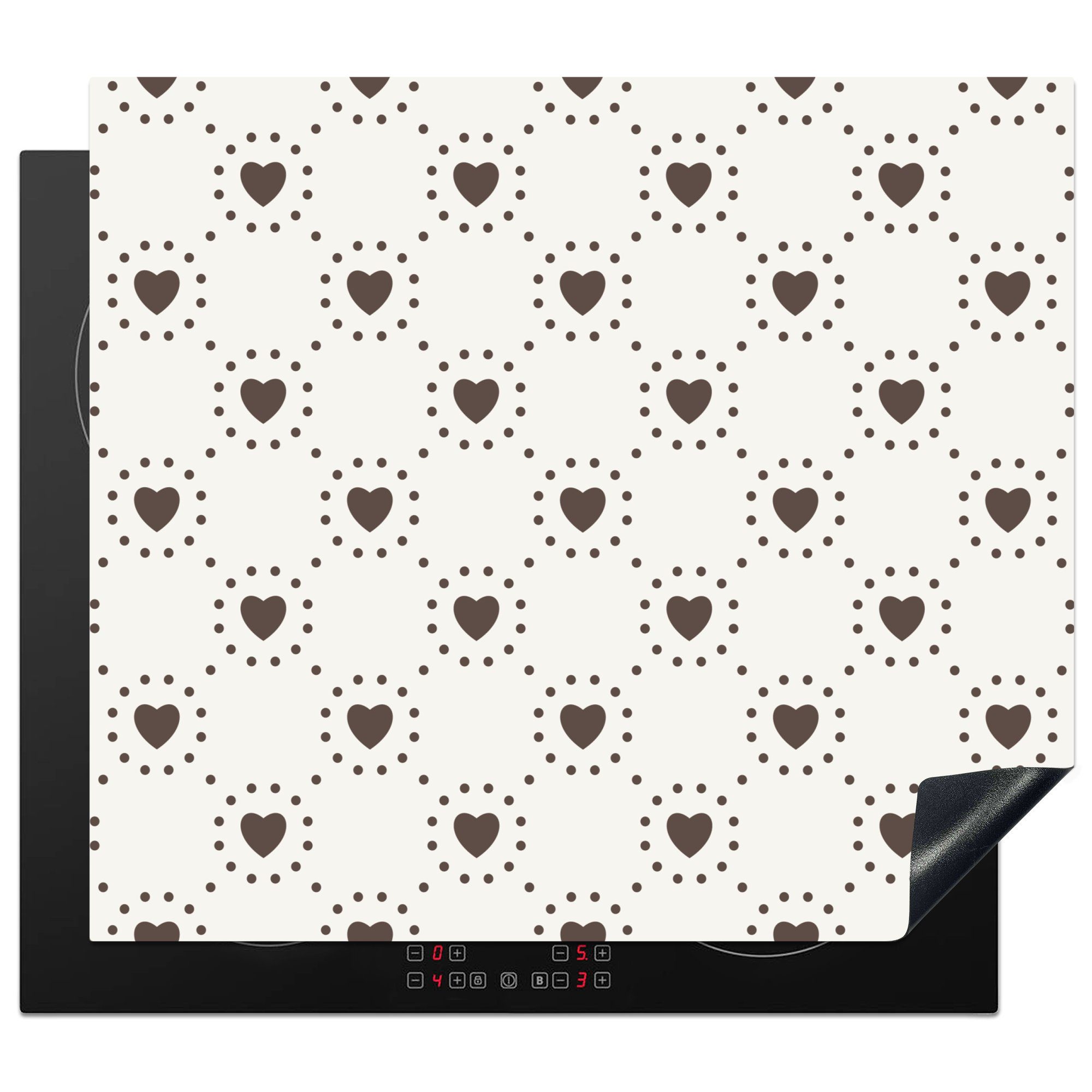 MuchoWow Herdblende-/Abdeckplatte Geometrie - Linie - Herz - Muster, Vinyl, (1 tlg), 58x51 cm, Küchen Dekoration für Induktionsherd, Induktionskochfeld
