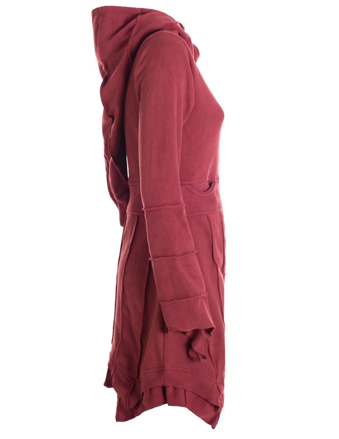 Vishes Kurzmantel Fleecemantel Cardigan Hooded dunkelrot Fleece Boho Gothik, Goa, Ethno, Zipfelkapuzenjacke Style Strickjacke