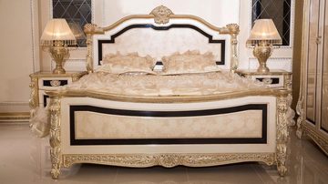 Casa Padrino Bett Casa Padrino Luxus Barock Doppelbett Weiß / Beige / Schwarz / Gold - Prunkvolles Barockstil Bett - Luxus Schlafzimmer Möbel im Barockstil - Barock Schlafzimmer Möbel - Barock Einrichtung