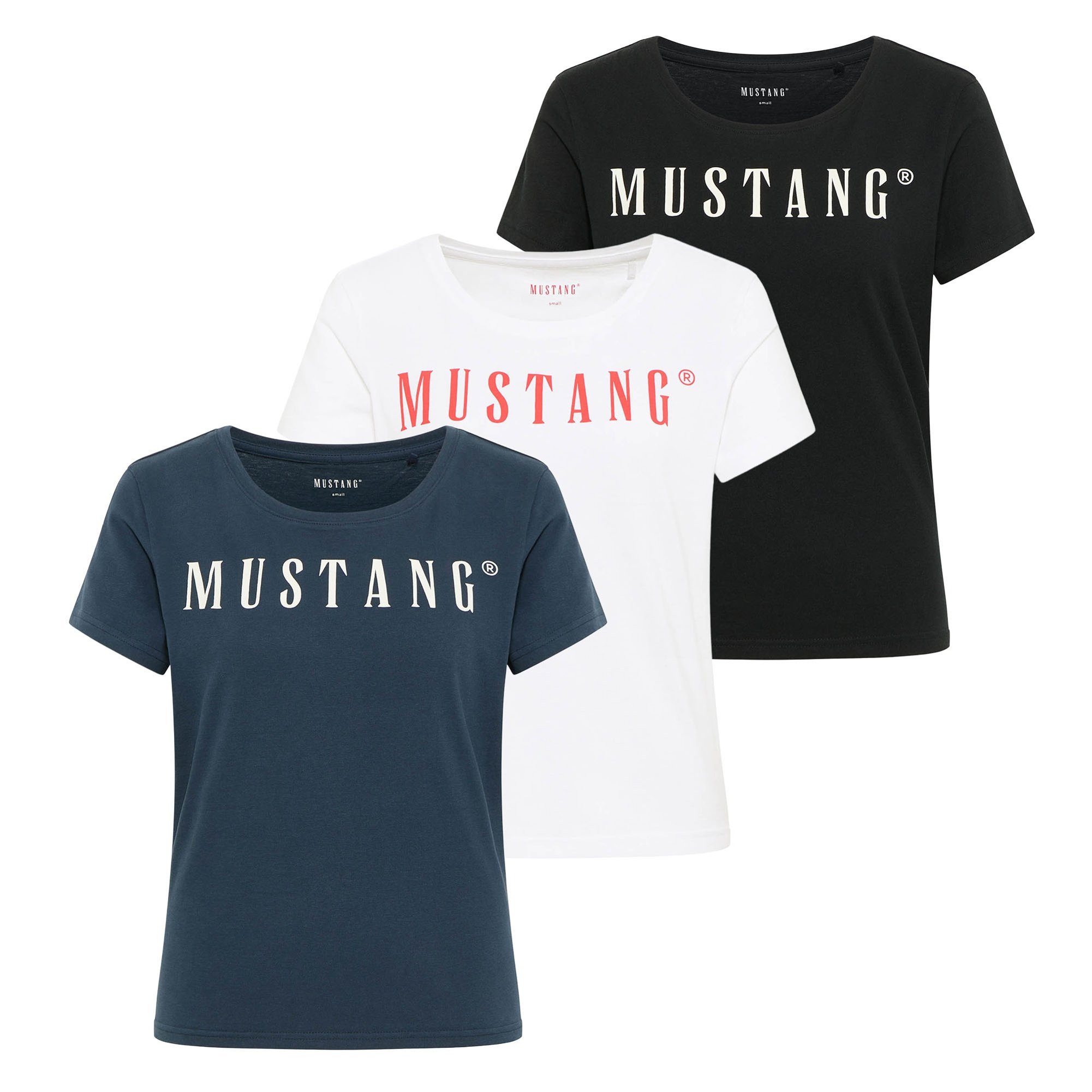 MUSTANG T-Shirt Damen T-Shirt 3er Pack Baumwolle Style Alma 3P (Packung, 3er Pack)