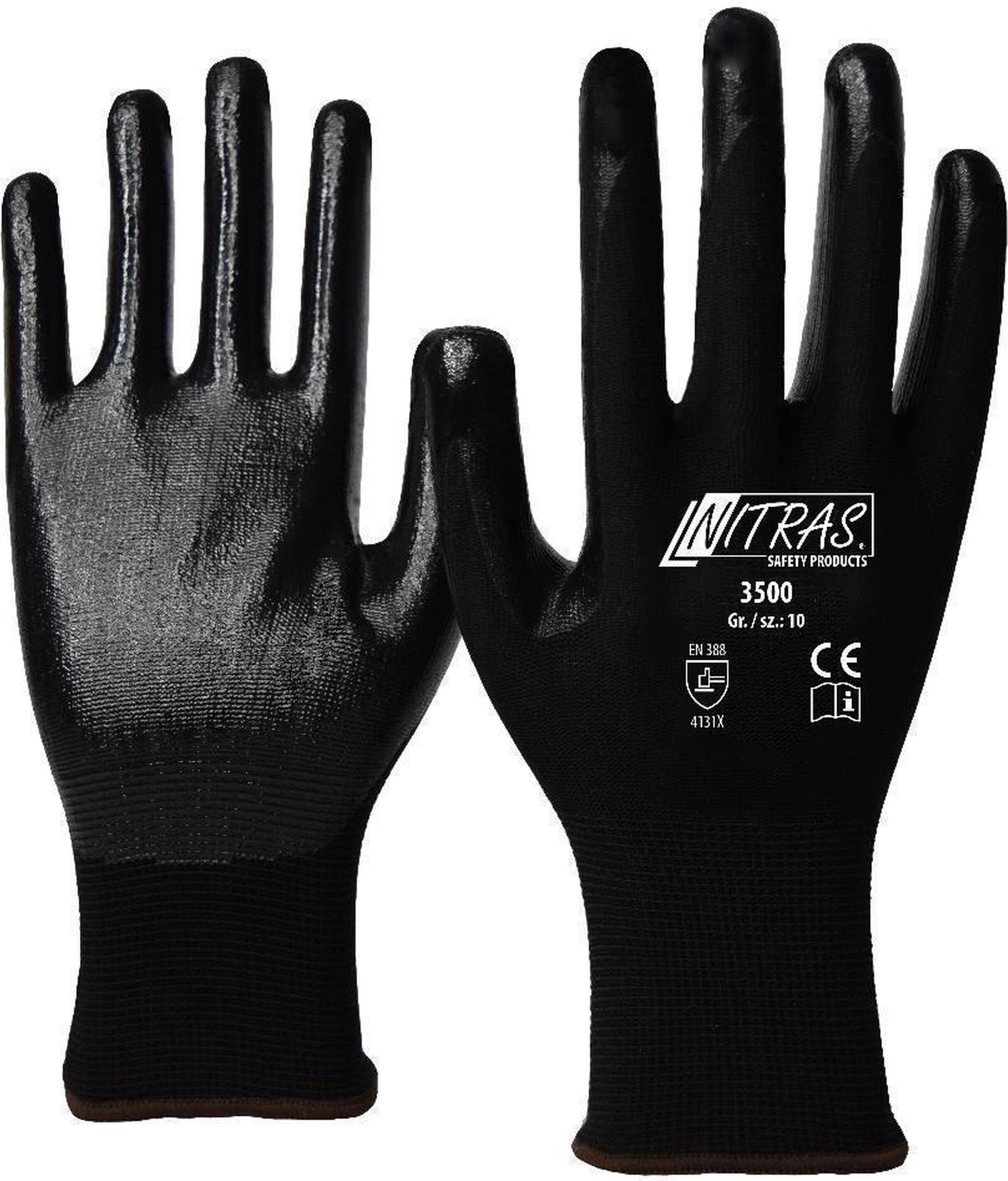 Nitras Arbeitshandschuhe NITRAS Nylonhandschuhe, schwarz, EN 388 Nylon