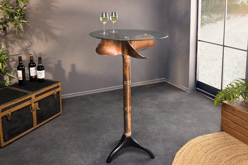 riess-ambiente Stehtisch OCEAN 105cm kupfer geflammt/schwarz - Glas, Metall, maritim, rund (Einzelartikel, 1-St), Bartisch im Schiffsschrauben-Design-ideal f. Hausbar & Feierlichkeiten