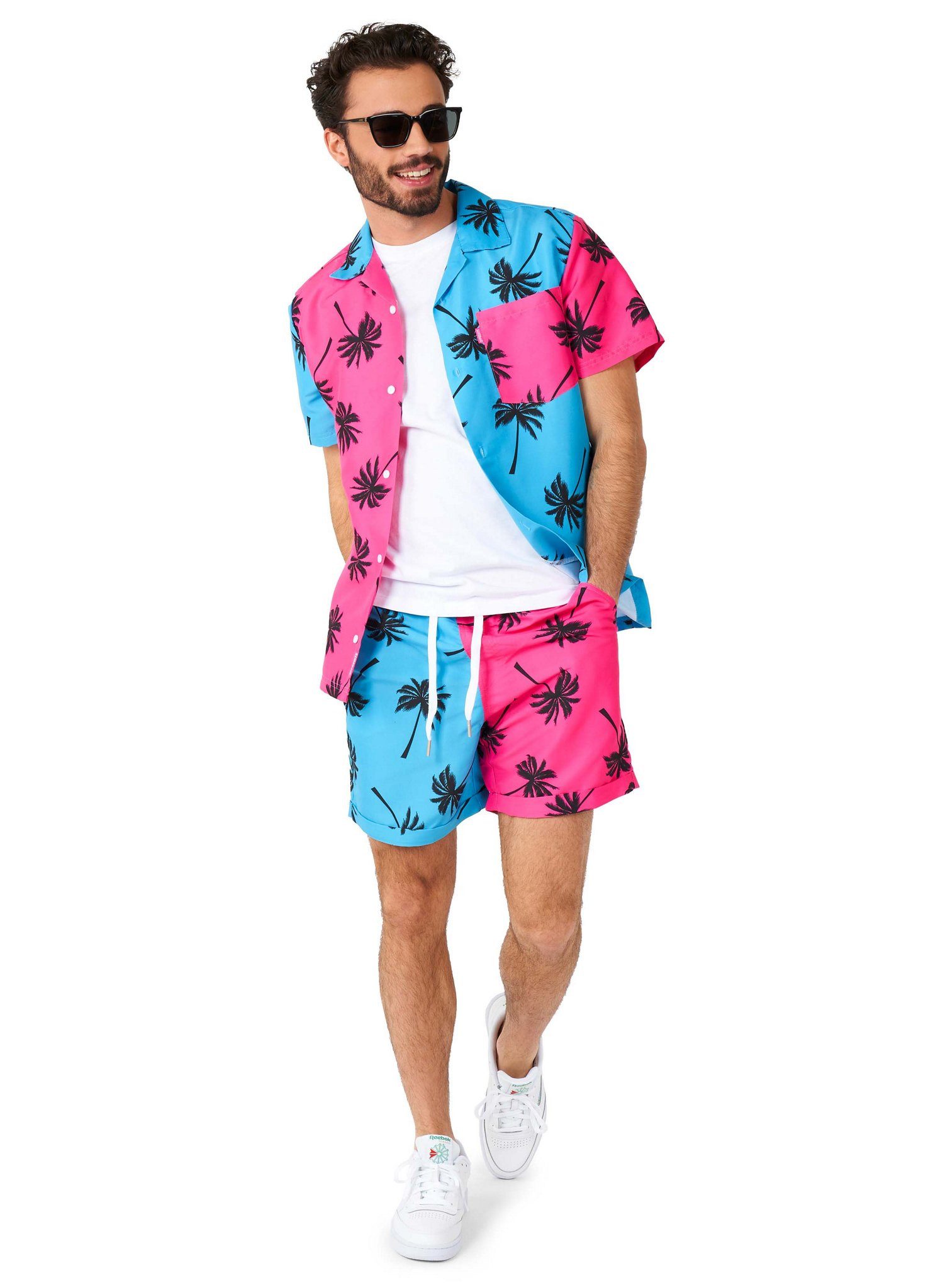 Opposuits Partyanzug Sommer Kombi Parallel Palm, Shirt und Shorts für Pool und Strand