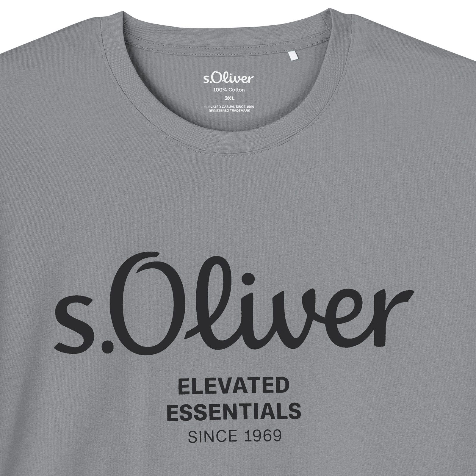 s.Oliver Rundhalsshirt s.Oliver Übergrößen T-Shirt grau Logo-Frontprint