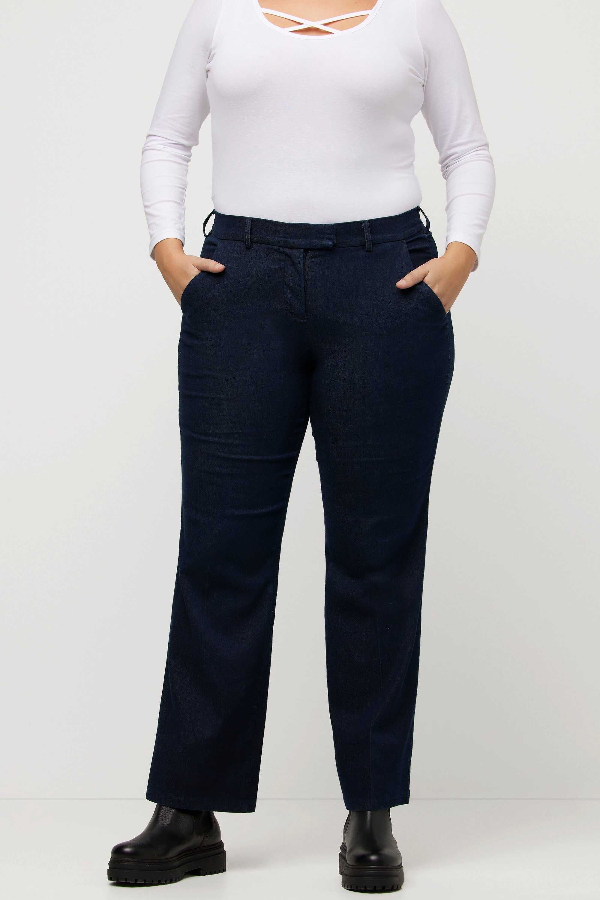 Ulla Popken Regular-fit-Jeans Jeans Mary weites gerades Bein Bügelfalten | Straight-Fit Jeans