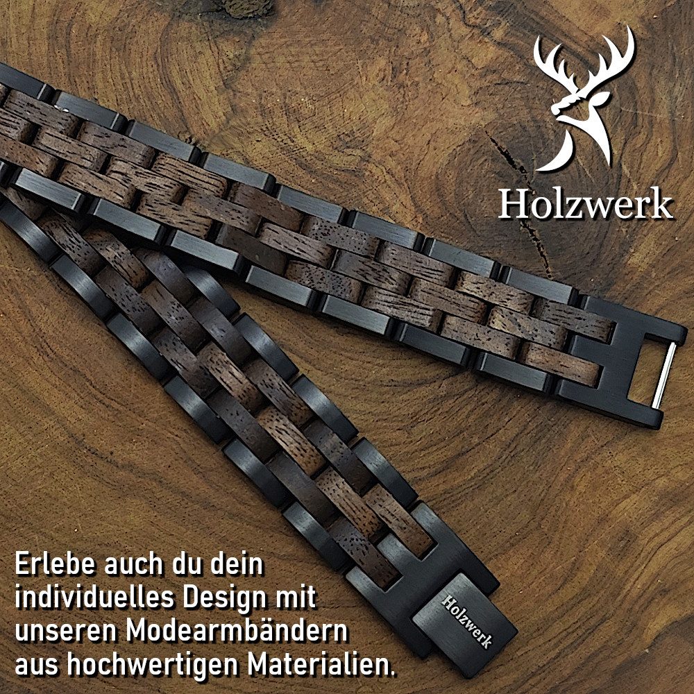Holzwerk Edelstahlarmband Designer Holz Armband, Armkette Gliederarmband, Holz Unikate inkl. Armbandkürzer, ideal als Geschenk