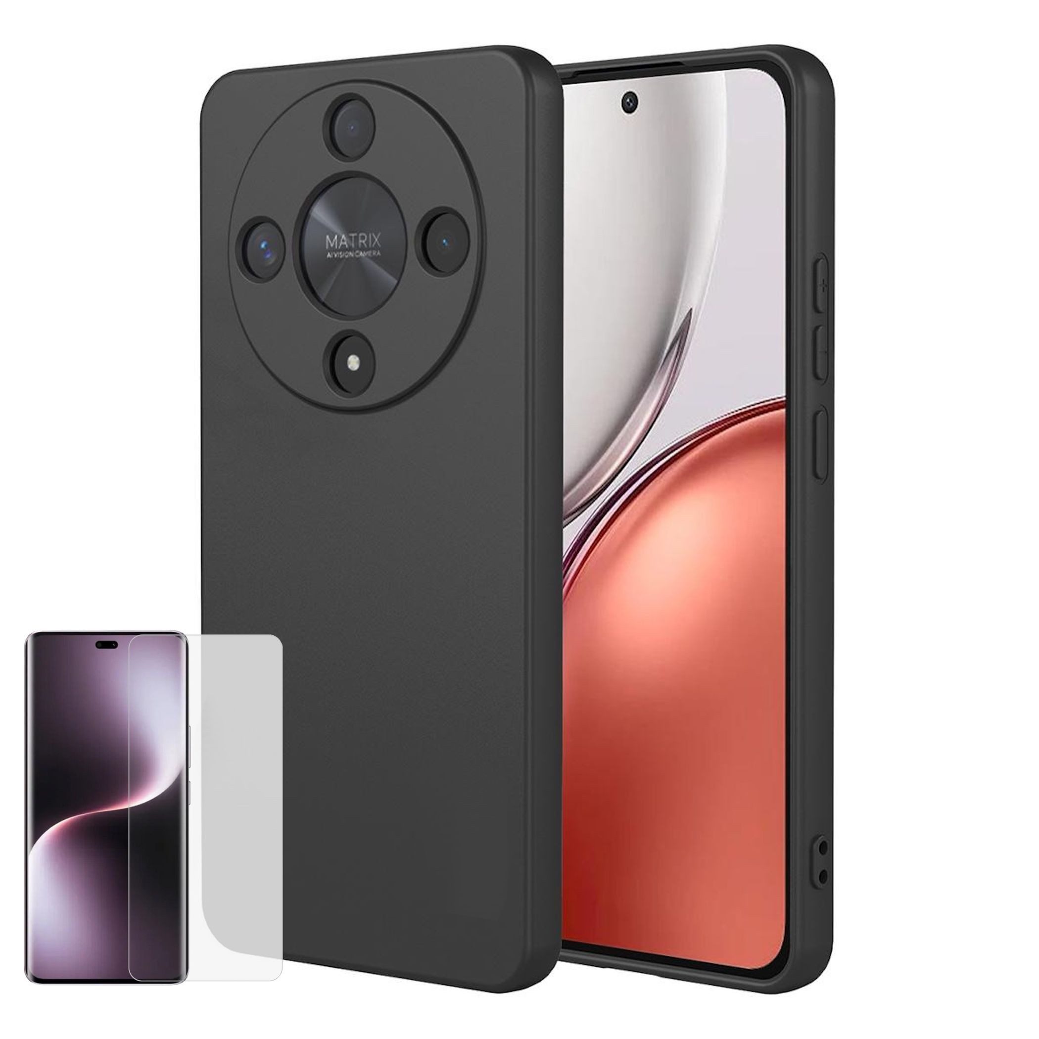 Wigento Handyhülle + Schutzglas für Honor Magic 8 Lite 2 in 1 TPU Schutz + 9H Hartglas 6,79 Zoll, Produktset TPU Hülle mit Hart Glas