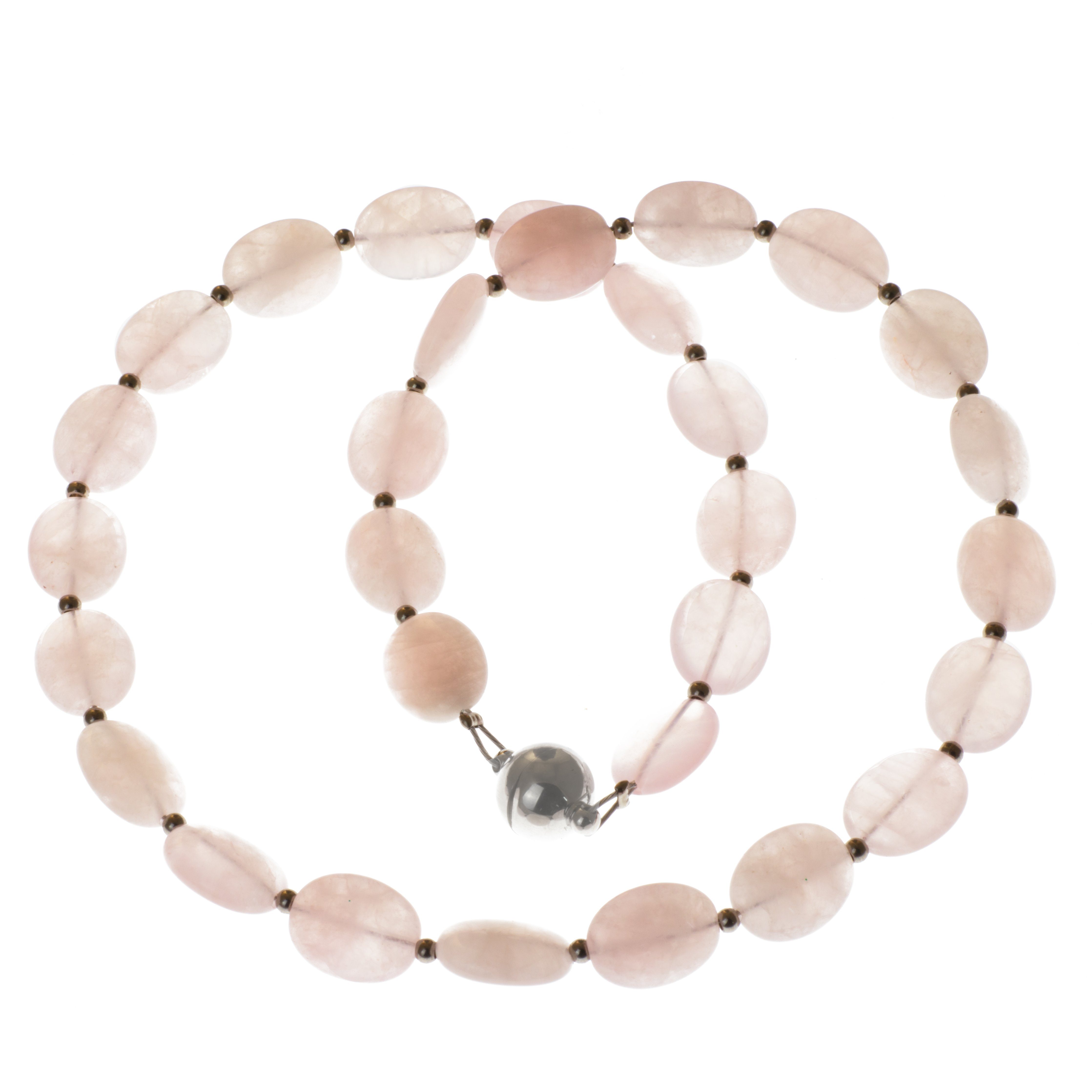 Bella Carina Perlenkette Kette mit Rosenquarz Perlen oval, Magnetverschluss