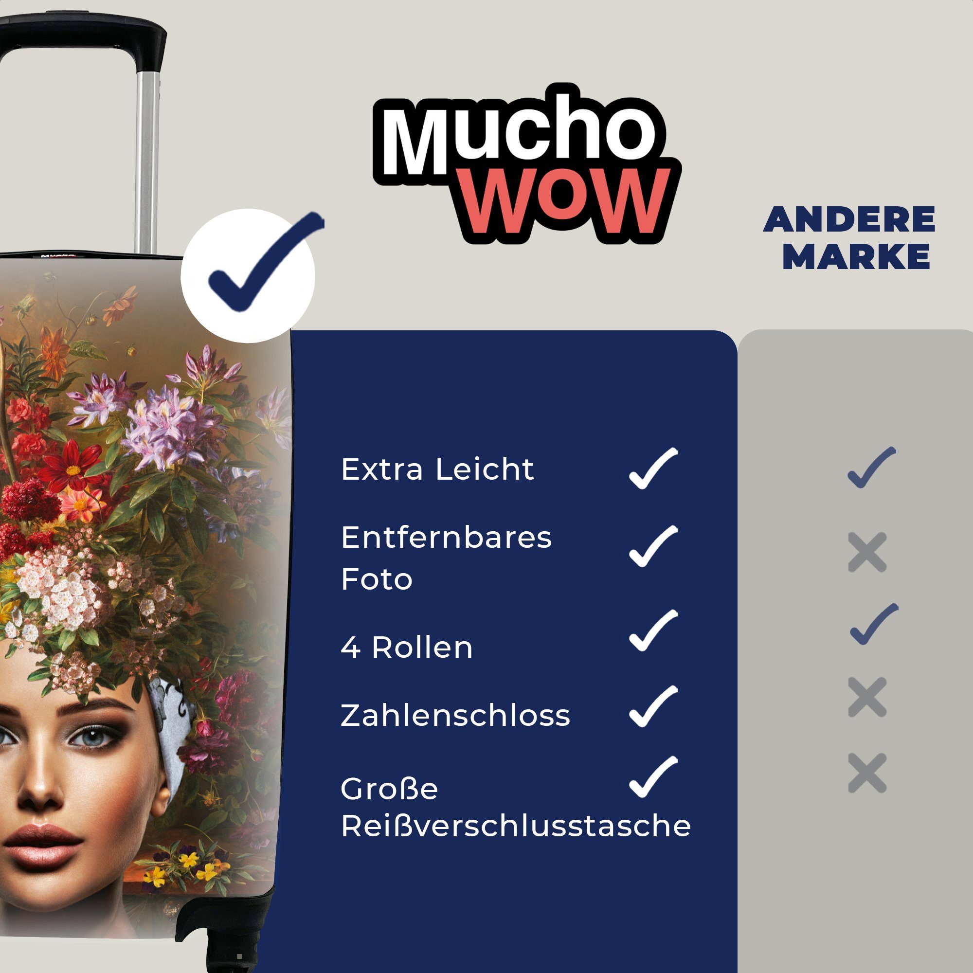 Frau MuchoWow Handgepäck Trolley, für - Reisetasche Blumen - Ferien, 4 mit Farben, Handgepäckkoffer Reisekoffer rollen, Rollen,