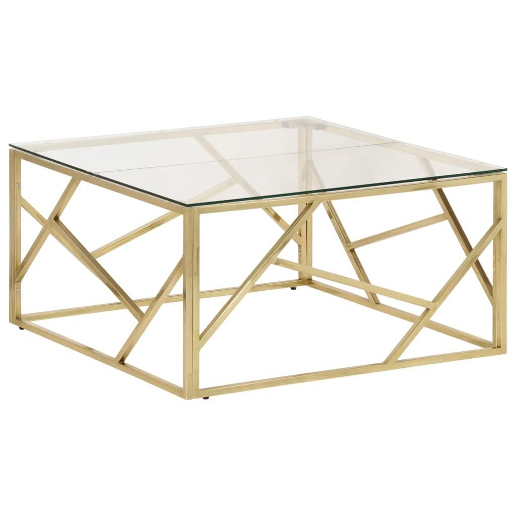 vidaXL Couchtisch 80x80x40cm Couchtisch Golden Edelstahl und Hartglas Sofatisch Kaffeeti