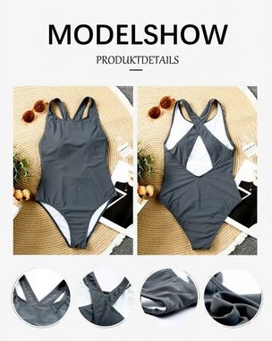 B.X Monokini Damen hohe Taille Gepolsterter Push-up-einfarbig Badeanzug Monokini shaping-effekt Bauchkontrolle Schwarz Übergröße Grosse Schwimmanzug