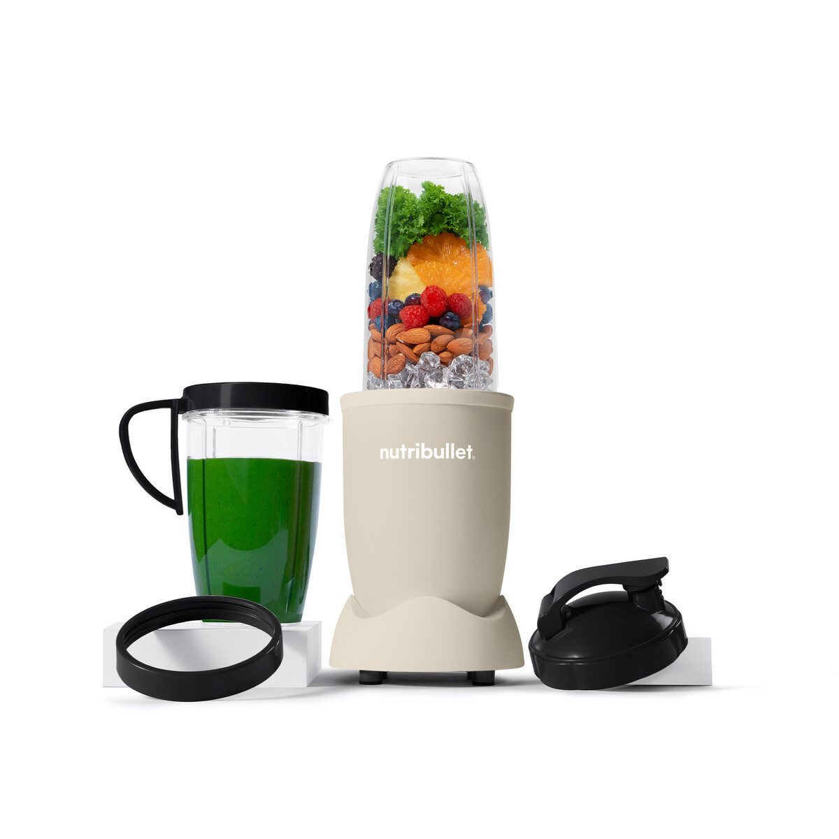 nutribullet Standmixer Pro NB907MASN - kompakter Mixer, 900W, 2 Mixbecher (700 + 925ml), Sand, 900 W, Drücken, drehen, mixen, starker Motor,Becher+Zubehör spülmaschinenfest