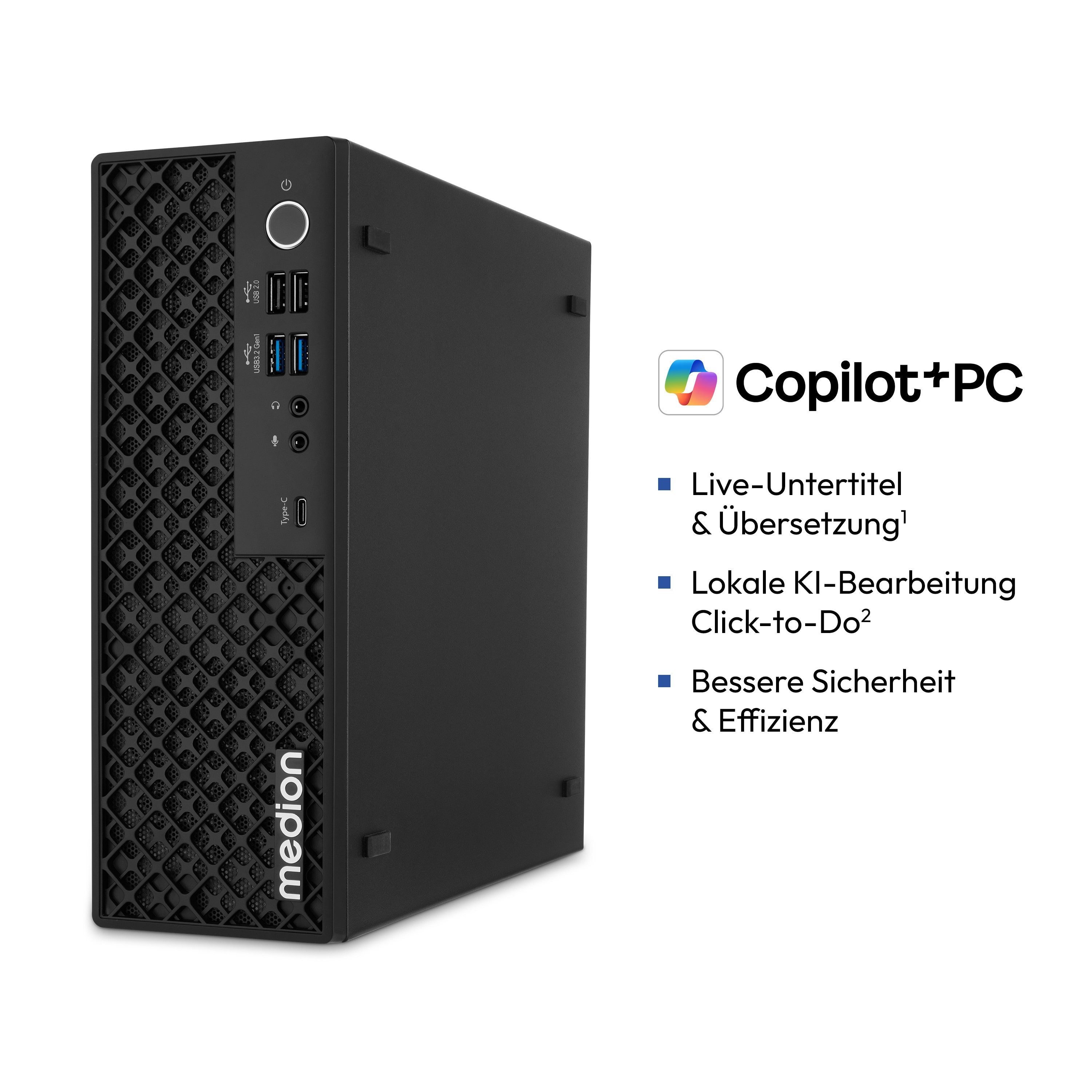 Medion® Mini PC MEDION Picoworx T80 III, Copilot+ PC (MD340025) Mini-PC (Intel Core Ultra 7, Intel Arc 140V, 32 GB RAM, 1000 GB SSD, PICOWORX T80III)
