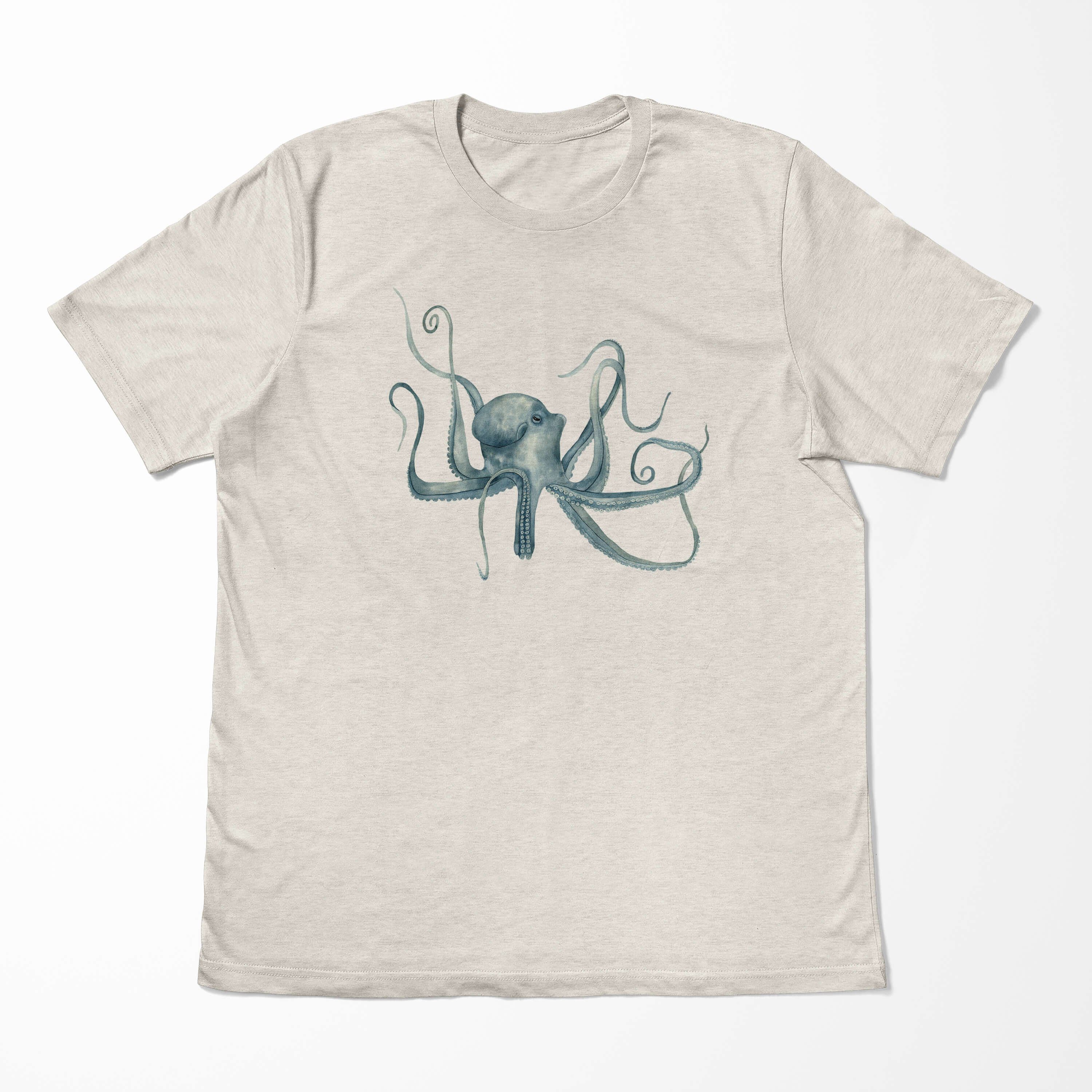 Shirt 100% (1-tlg) T-Shirt Bio-Baumwolle Herren Oktopus Motiv gekämmte Sinus Wasserfarben T-Shirt Nachhaltig Ökomode aus Art