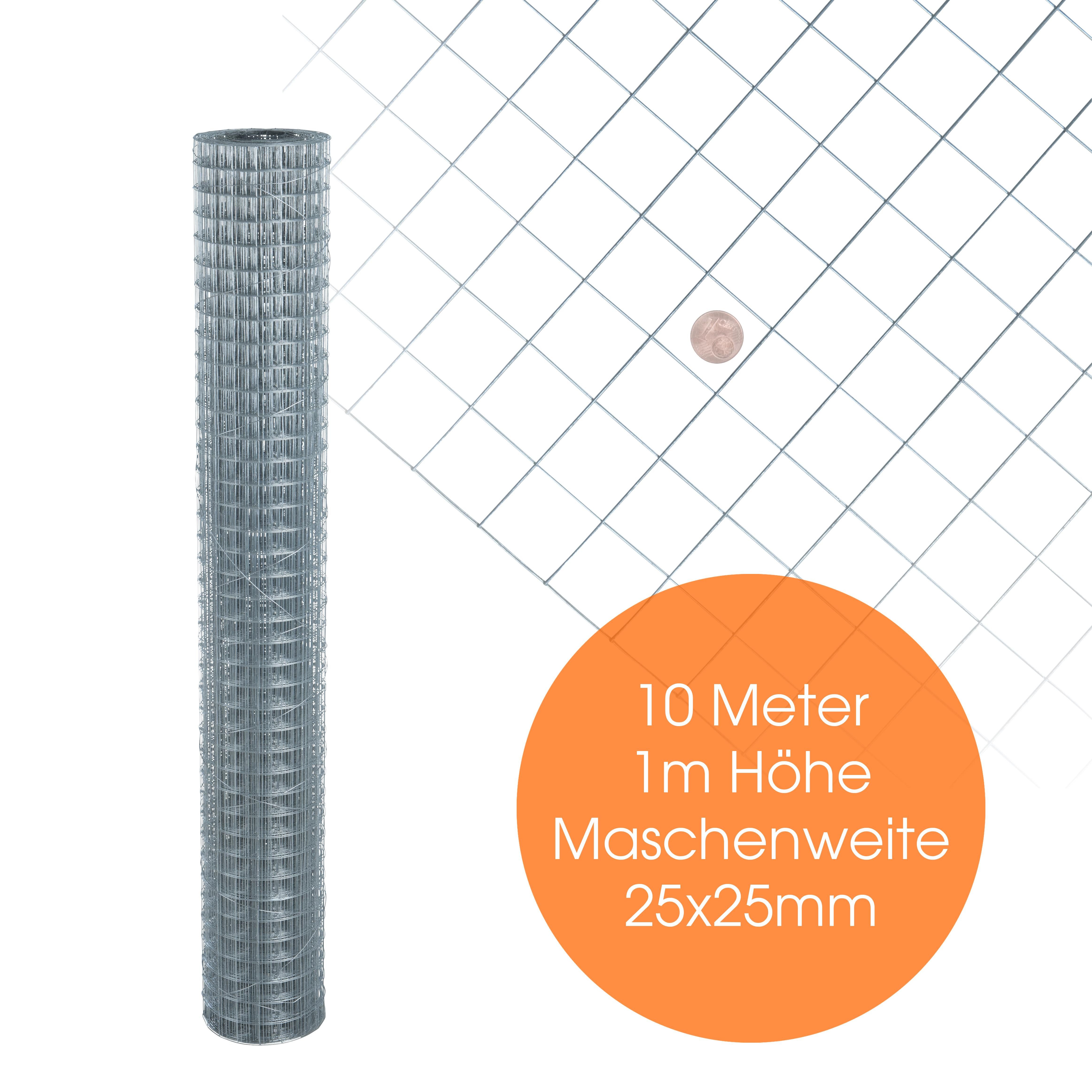 ESTEXO Gartenzaun Volierendraht 4-Eck Maschendraht 1,0 x 10m 25x25 mm Zaun verzinkt