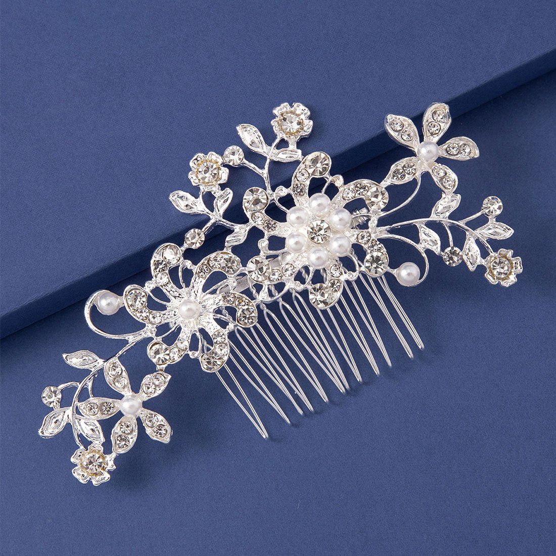 GLAMO Diadem Brauthaarkamm mit Perle Hochzeit Haarteil Strass Haarschmuck Frauen