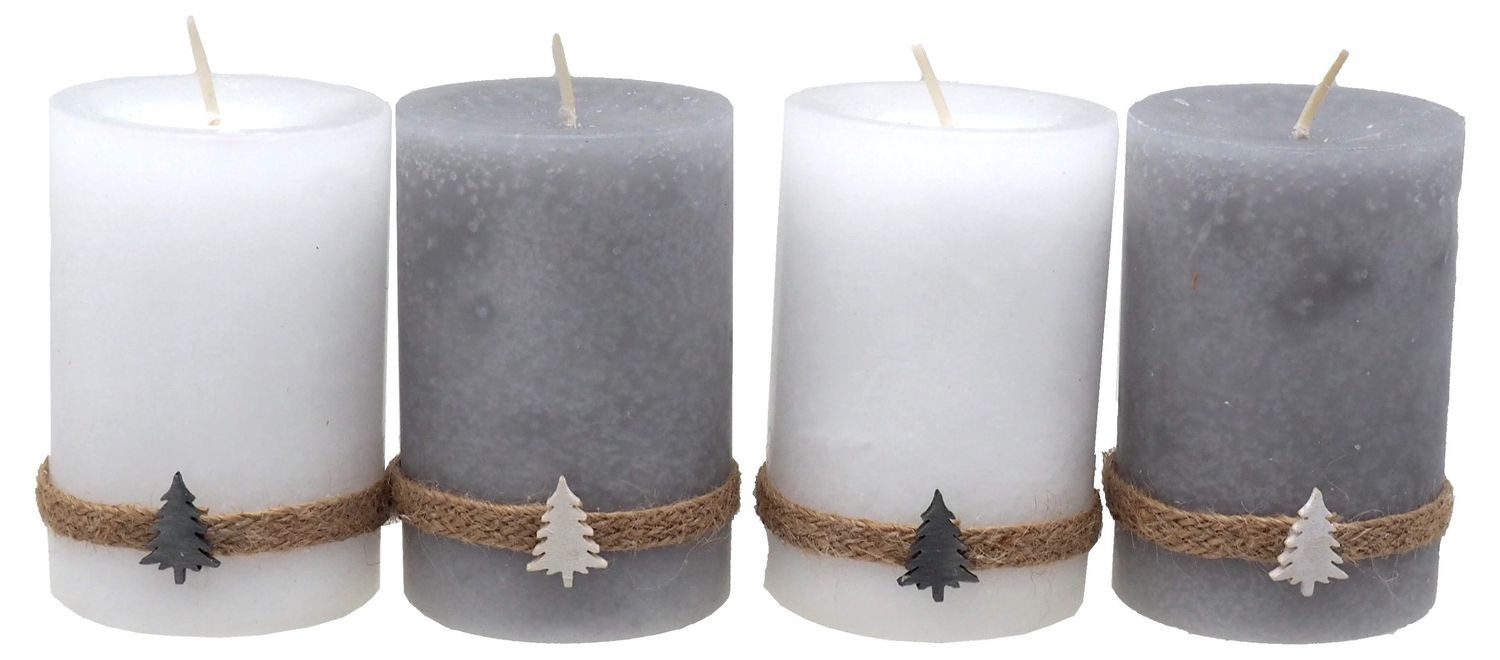 ZauberDeko Adventskerze Adventskerzen Kerzen 9cm H Stumpenkerzen Grau Weiß günstig online kaufen
