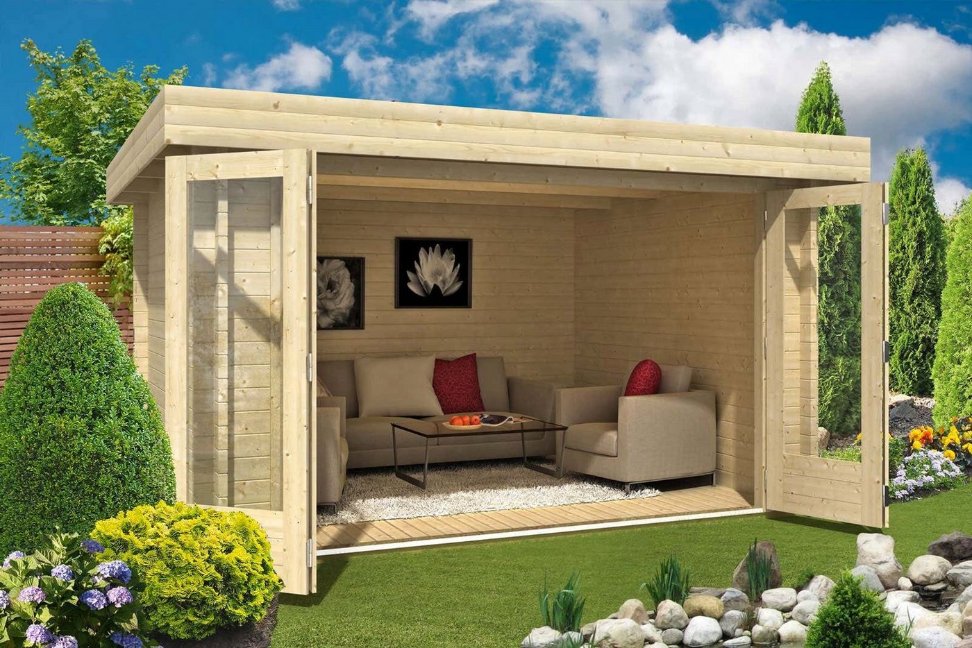 Thumbnail - Alpholz Gartenhaus Java-44 A ISO mit großer Falttür, BxT: 410x350 cm
