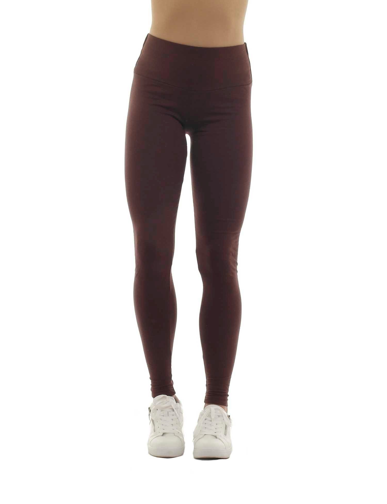 F&K-Mode Leggings Damen Leggings lang hoher Bund Taschen Hose gummi braun | Trainingshosen