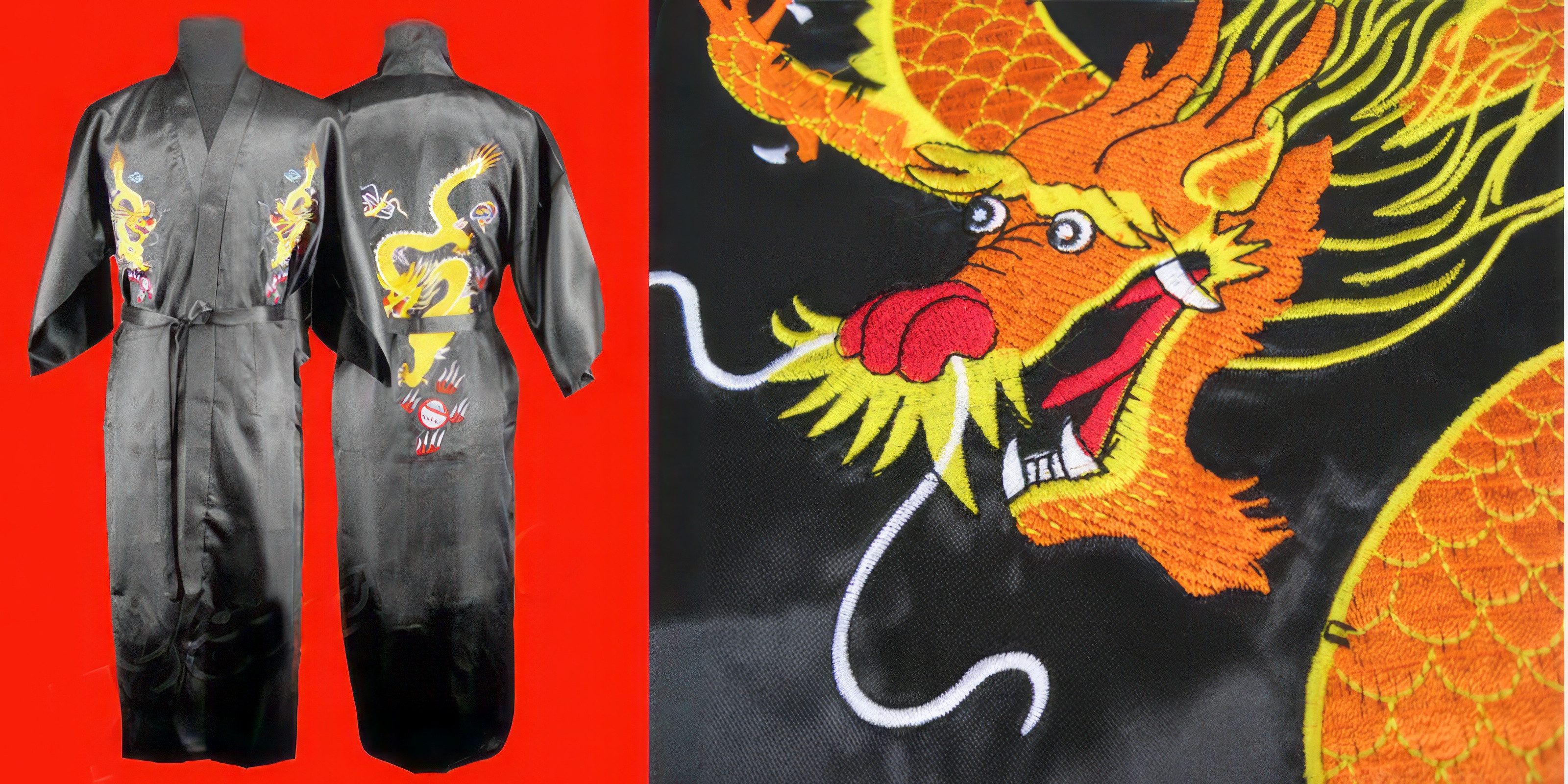 Yudu Badkommode Kimono Mantel mit Drachen-Stickereien Unsix Schwarz – Bild 3 von 3