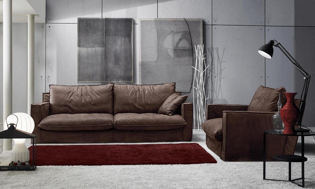 Sitz Möbel Leder Sofa Luxus Couch Sitz Dreisitzer Stil Braun Sofas 3 JVmoebel Sofa Design