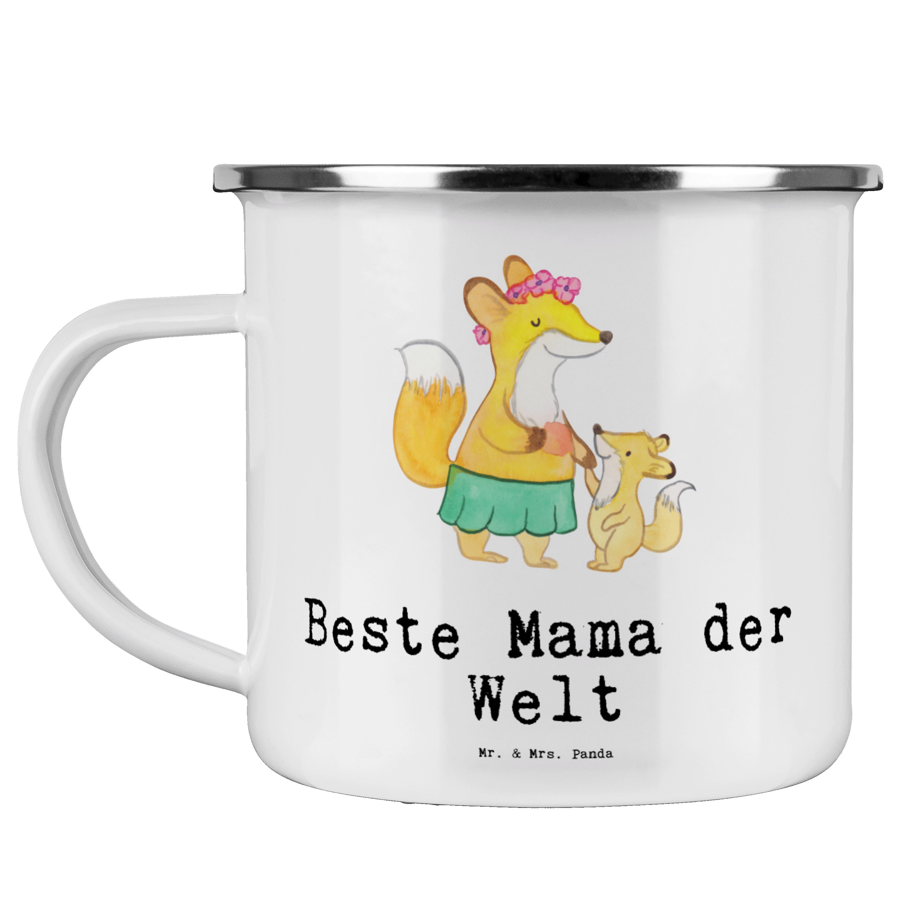 Mr. & Mrs. Panda Becher Fuchs Beste Mama der Welt - Weiß - Geschenk, Outdoor Tasse, Camping T, Emaille