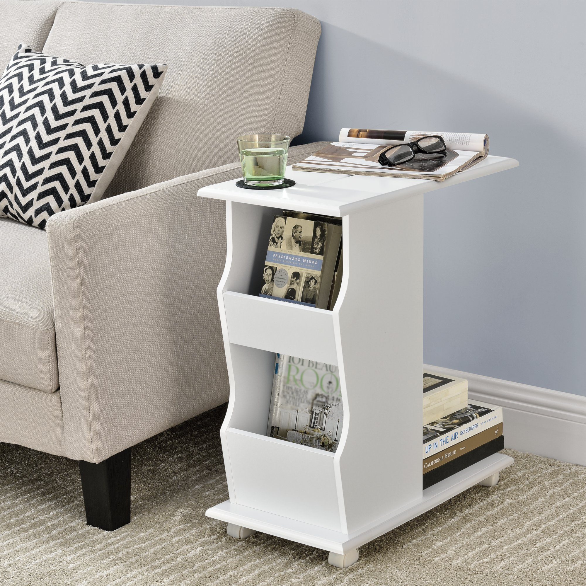 en.casa Beistellwagen, »Kungälv« Beistelltisch mit Rollen und Staufächern w günstig online kaufen