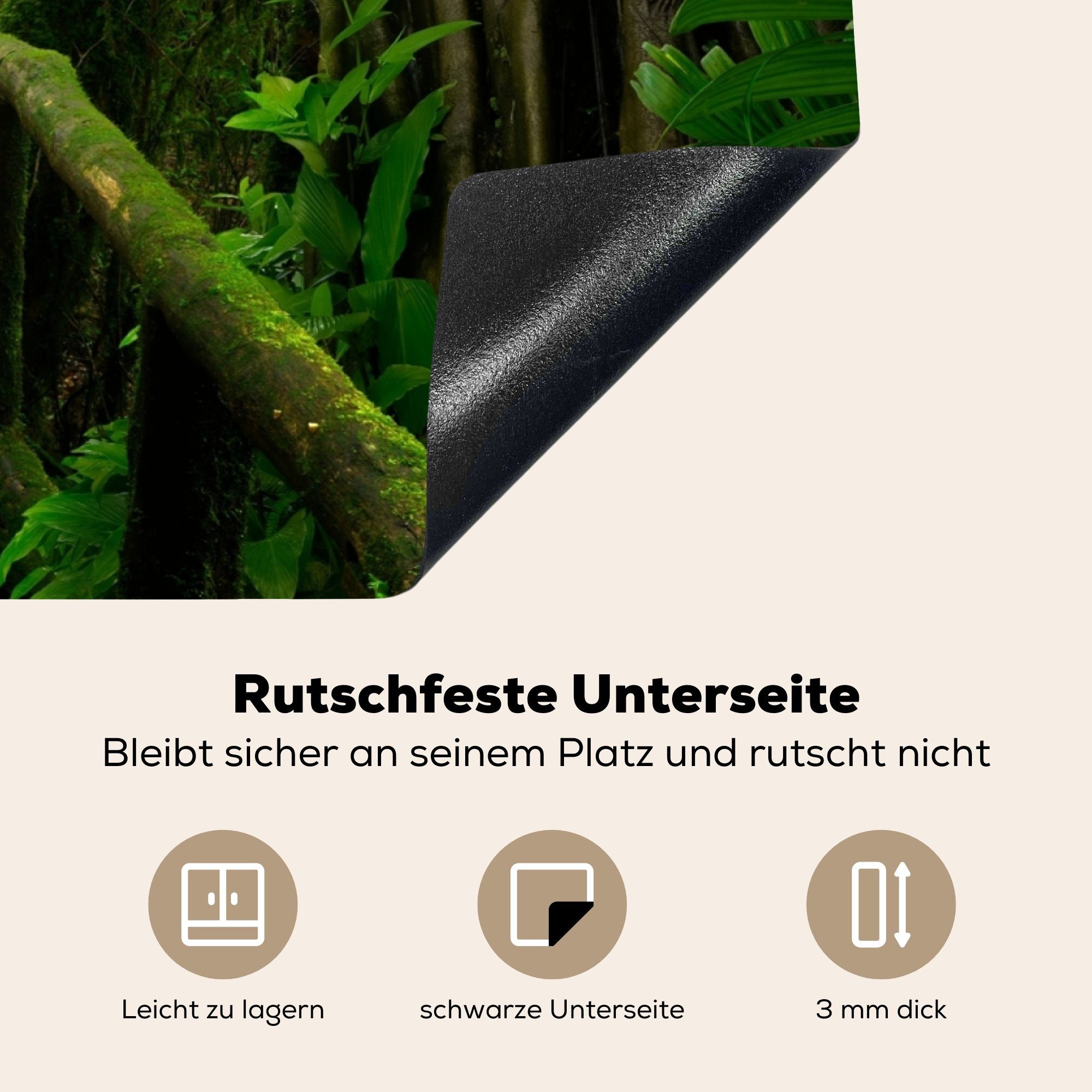 81x52 Ceranfeldabdeckung Induktionskochfeld Dschungel Natur Moos - Tropisch, Brücke MuchoWow Herdblende-/Abdeckplatte die - cm, tlg), - (1 küche, Vinyl, Schutz - für