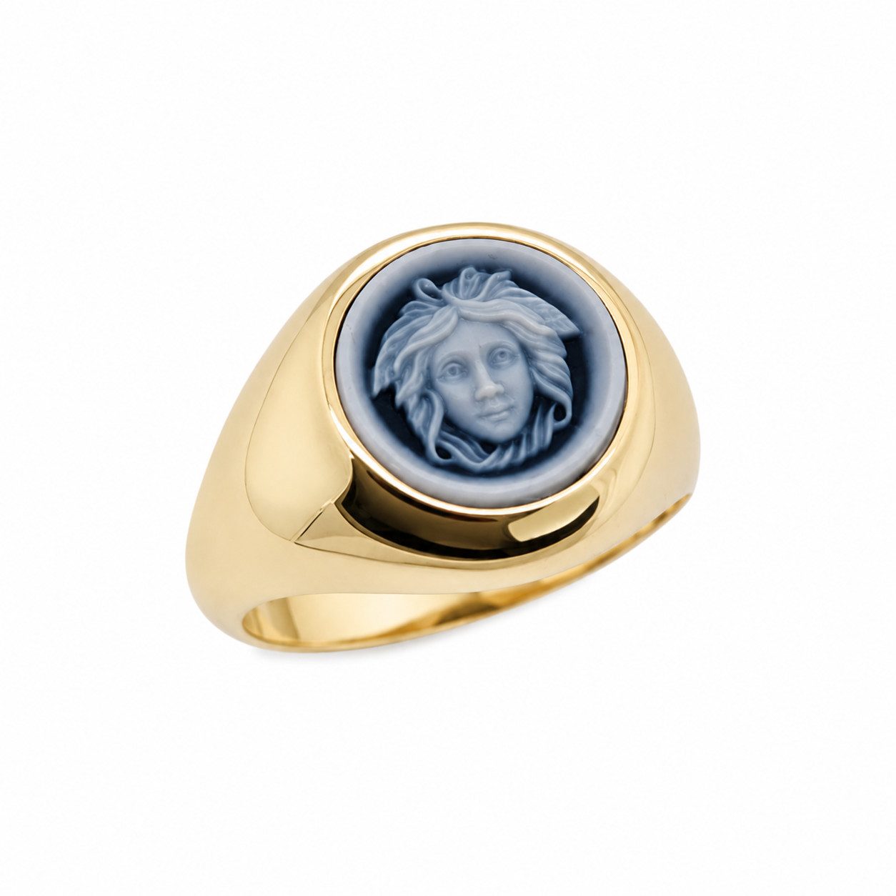 Sogni d'oro Fingerring "Medusa" mit Achat-Kamee, Silber 925 vergoldet