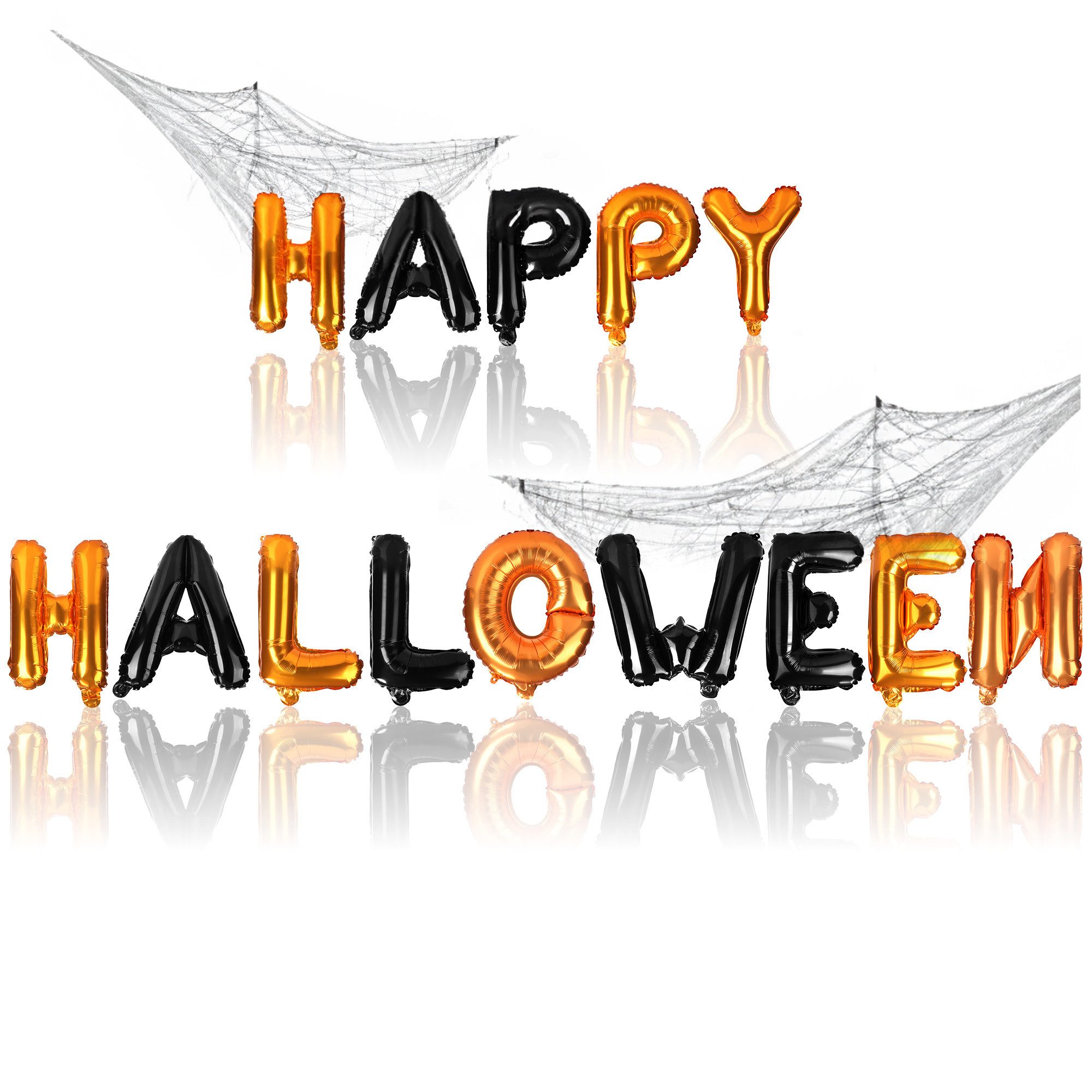 com-four Aufblasbares Partyzubehör "Happy Halloween" Ballons, Orange-Schwarze Folien-Ballons, Halloween-Girlande aus Luft-Ballons