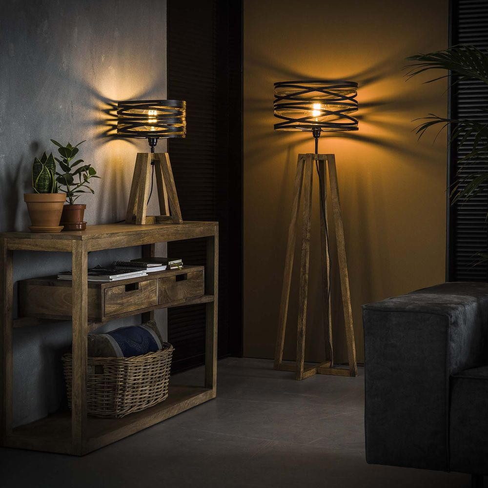 famlights Tischleuchte famlights, Tischleuchte Jamie in Grau aus Holz E27