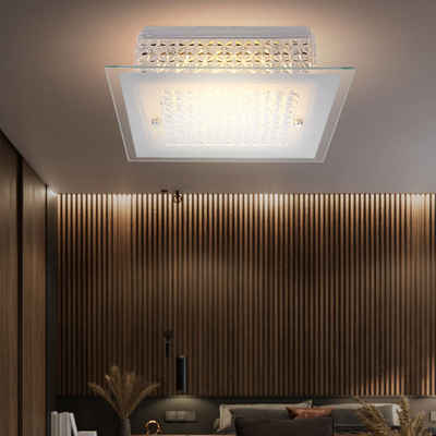 etc-shop LED Deckenleuchte, LED-Leuchtmittel fest verbaut, Warmweiß, Deckenleuchte Wohnzimmerlampe Deckenlampe LED Kristall Chrom Glas opal