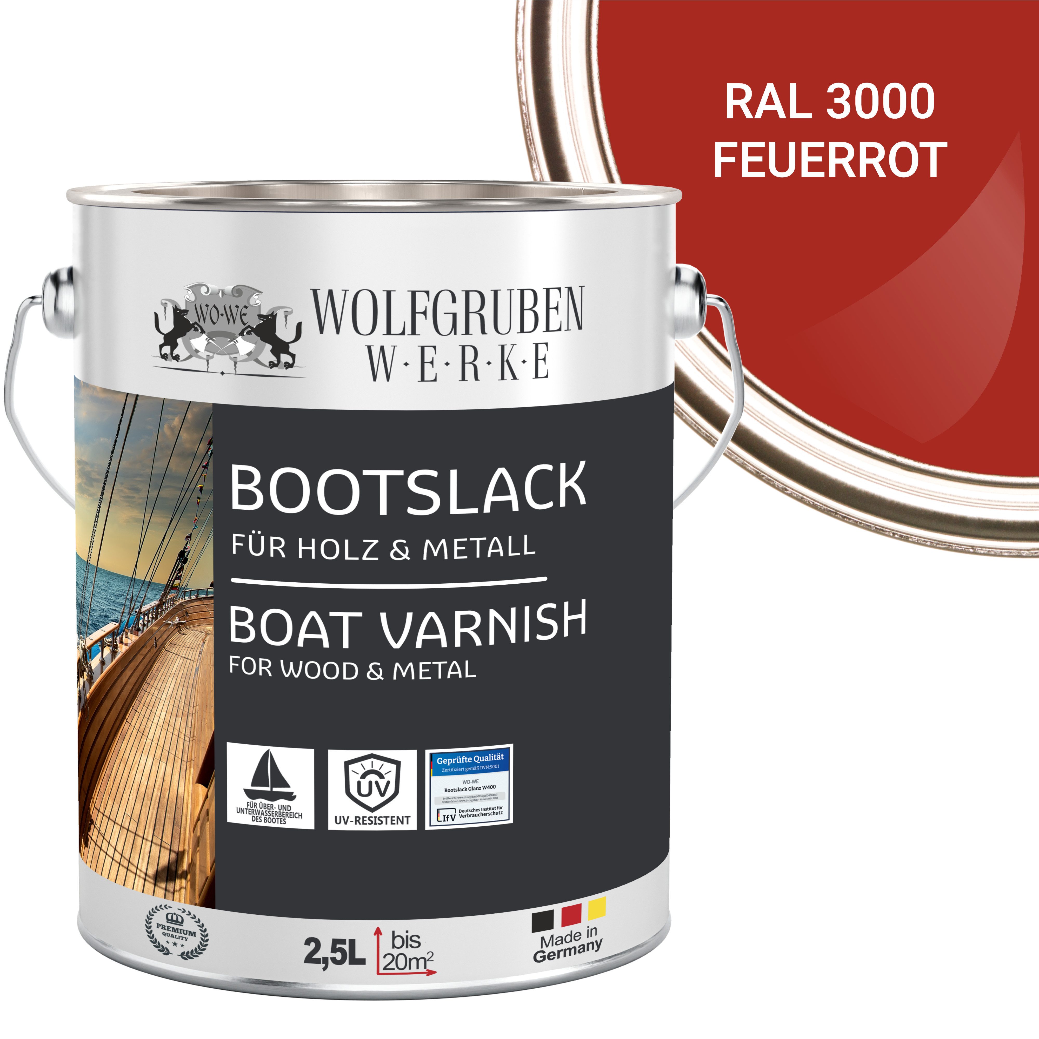 WO-WE Lack Bootslack Schiffslack Parkettlack Yachtlack W400, 0,75-5L, Seidenglänzend, Lösemittelbasis