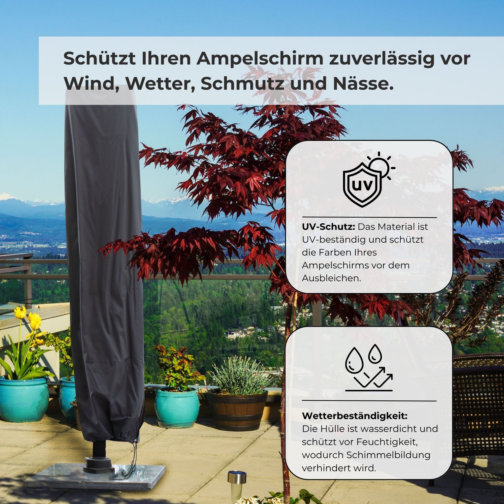 osoltus Gartenmöbel-Schutzhülle Schutzhaube für Ampelschirm mit Stab Sonnenschirm 3 x 3 m 3 x 4 m 350 – Bild 5 von 5