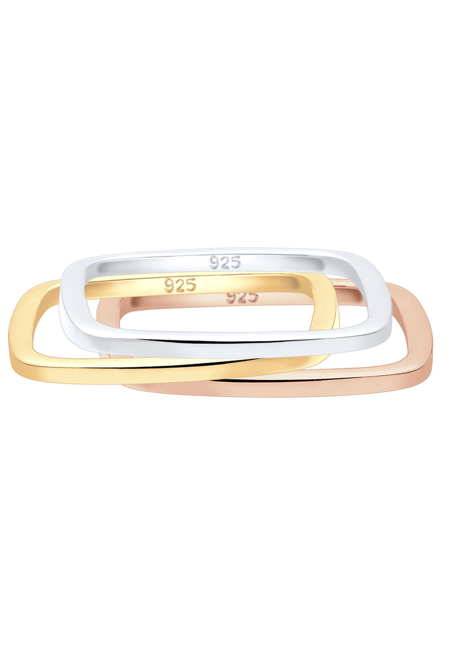Elli Ring-Set Tri-Color Statement Viereck Set 925 Silber vergoldet