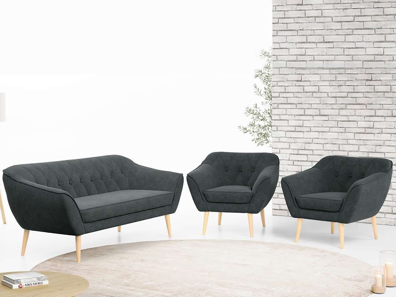 MKS MÖBEL Sofa PIRS 3 1 1, mit Relaxfunktion, Moderne Sofa Set, Skandinavische Deko Dunkelgrau Matana