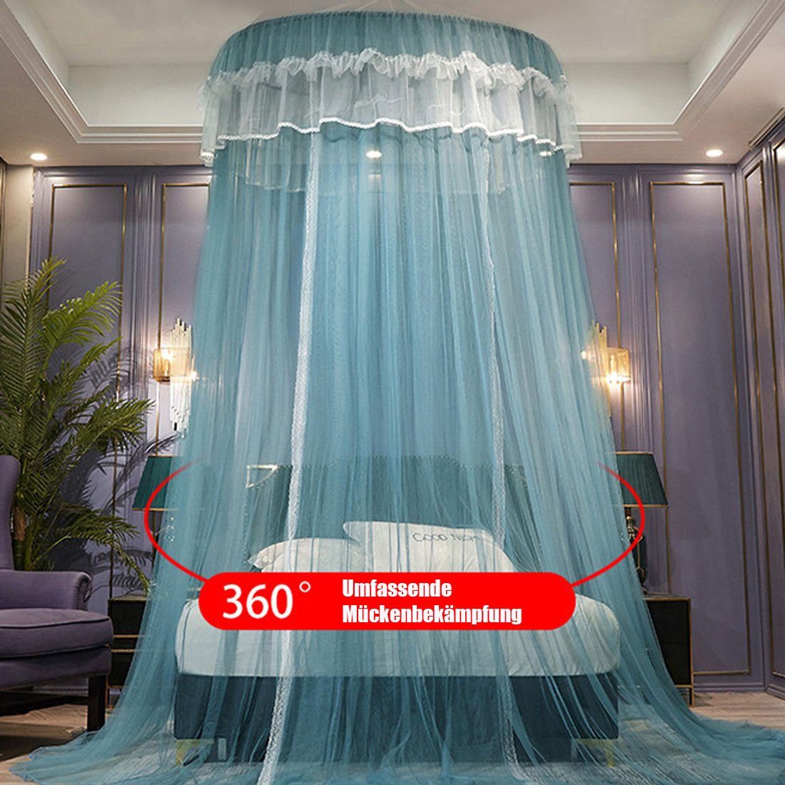 ZAXSD Betthimmel Prinzessinnenbett Kuppel-Decken-Moskitonetz mit Bettvorhang raumhohem blau