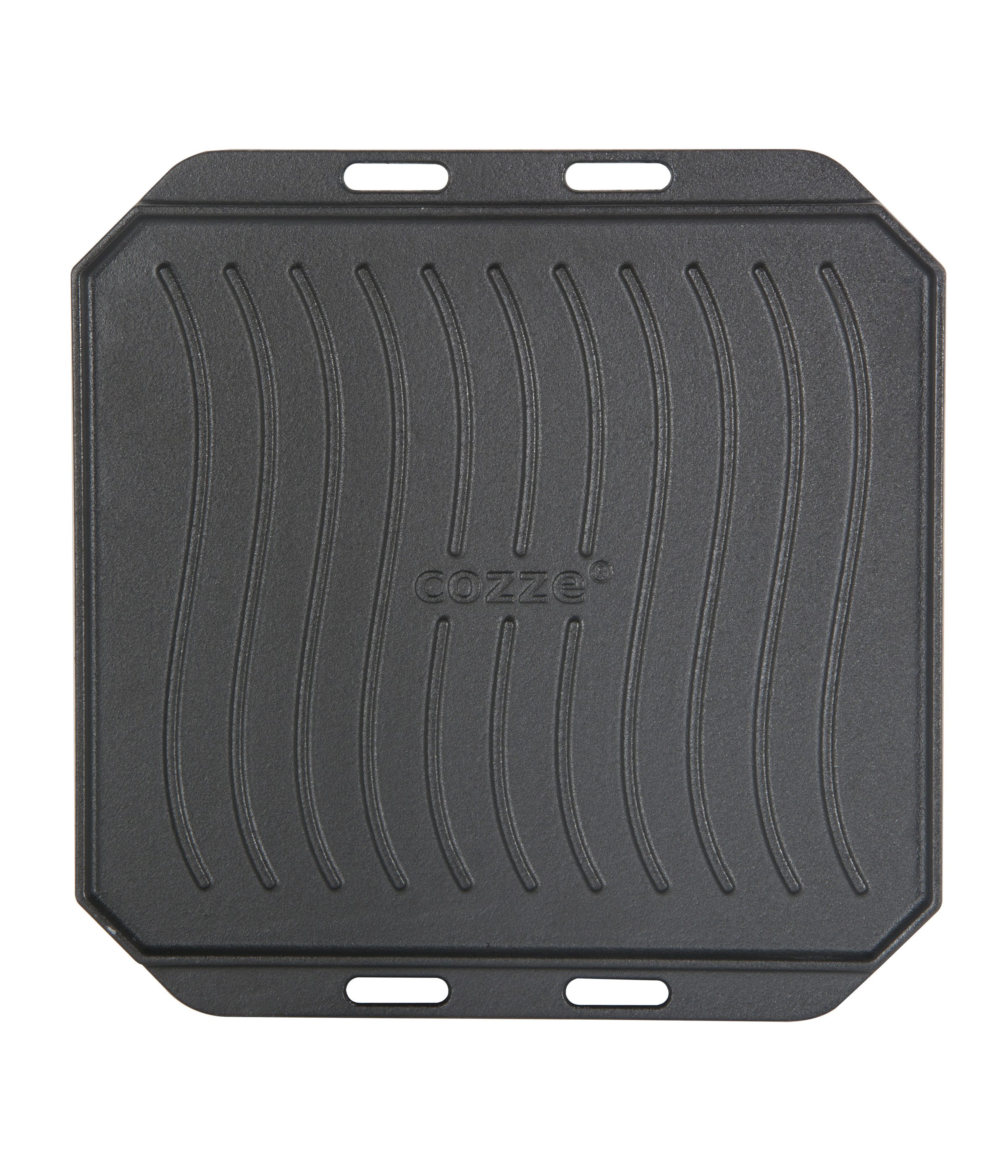 COZZE Grillbesteck-Set Grillpfanne, 33 x 33 x 4 cm, Gusseisen / Bambus, hochwertige Pfanne für Grillgut